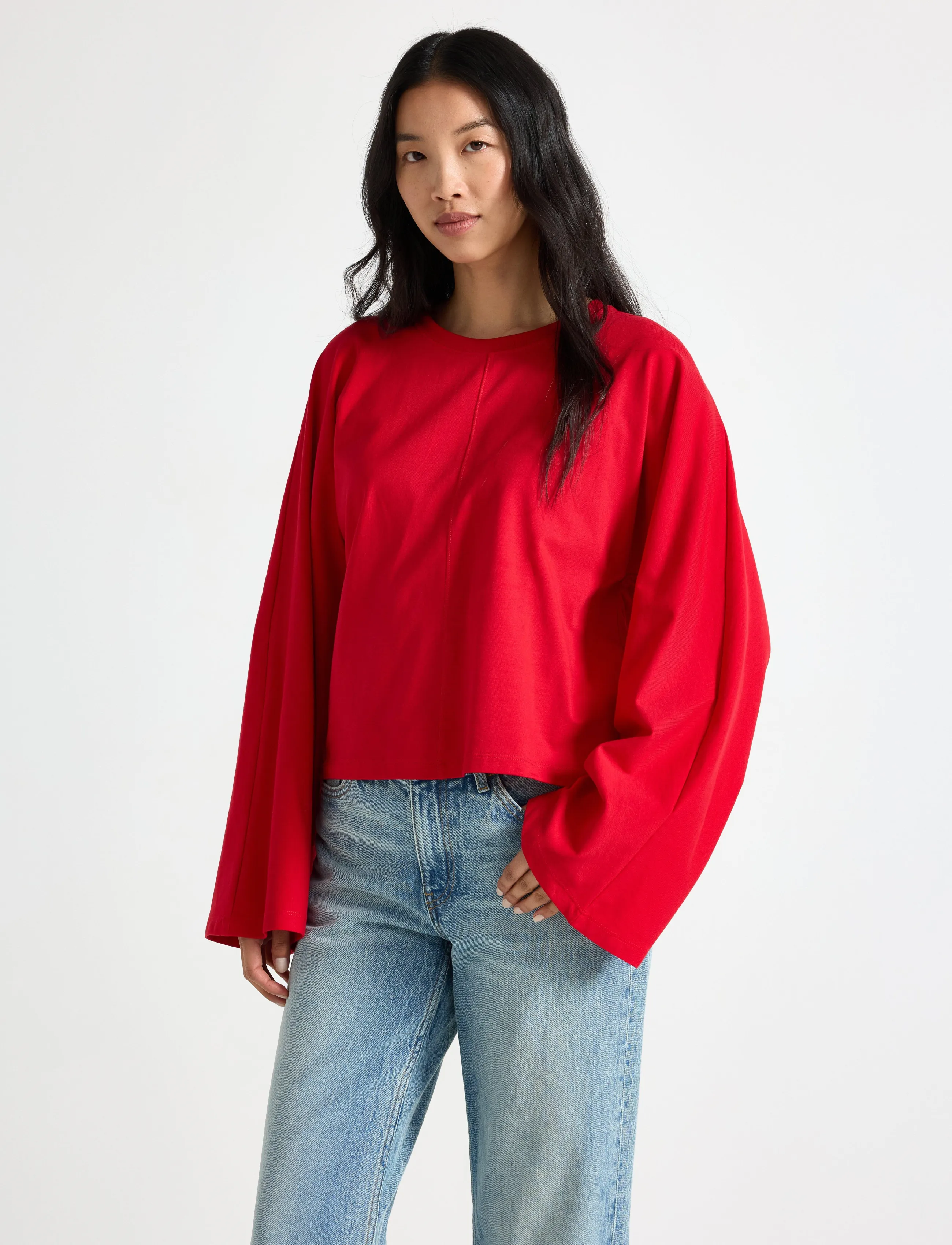 Lindex Jersey Top With Wide Sleeves, L, Red, T-Shirts & Toppe > Langærmede, Dame