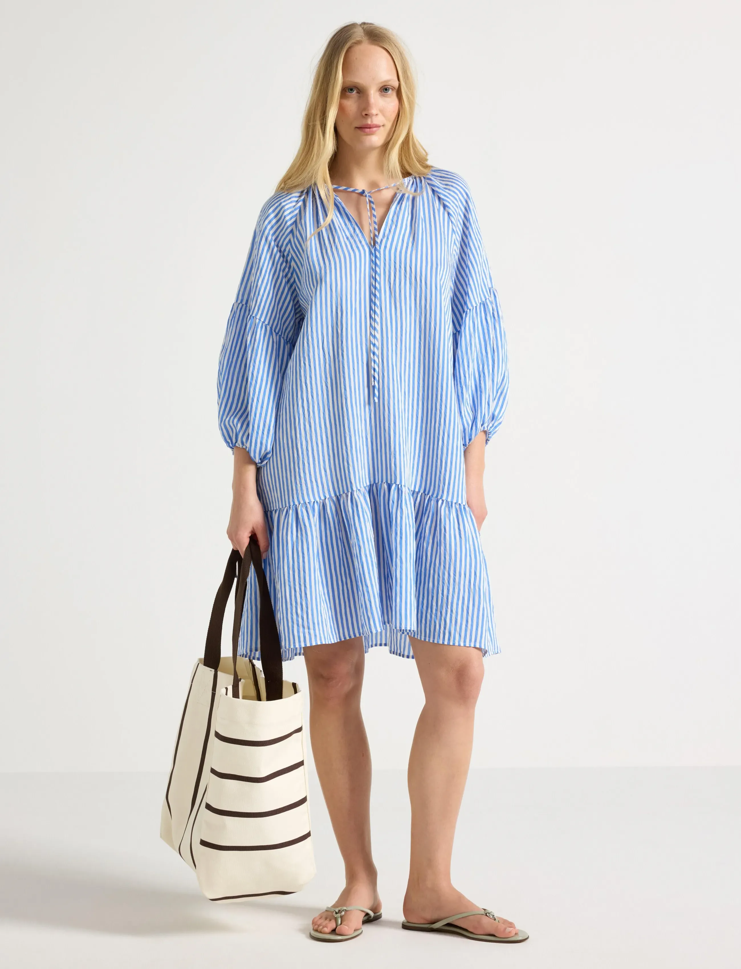 Lindex Mini Dress With Puff Sleeve, M, Dresses, Blau - Short Dress, Frauen
