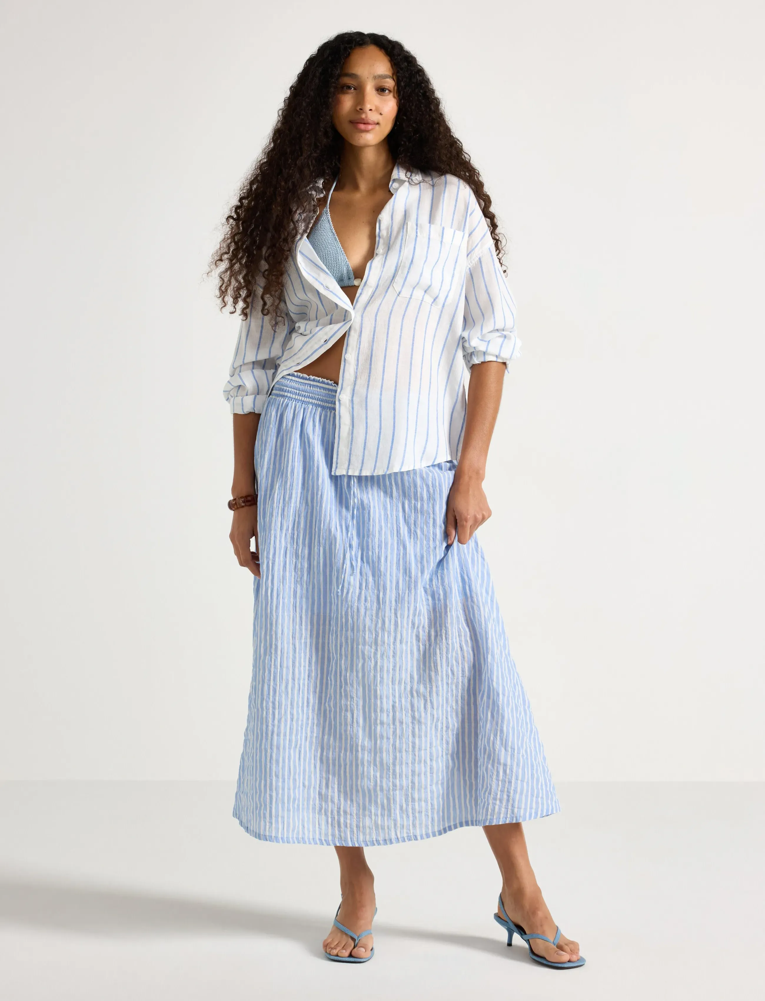 Lindex - Crinkled midi skirt - midi-röcke - light dusty blue - 0
