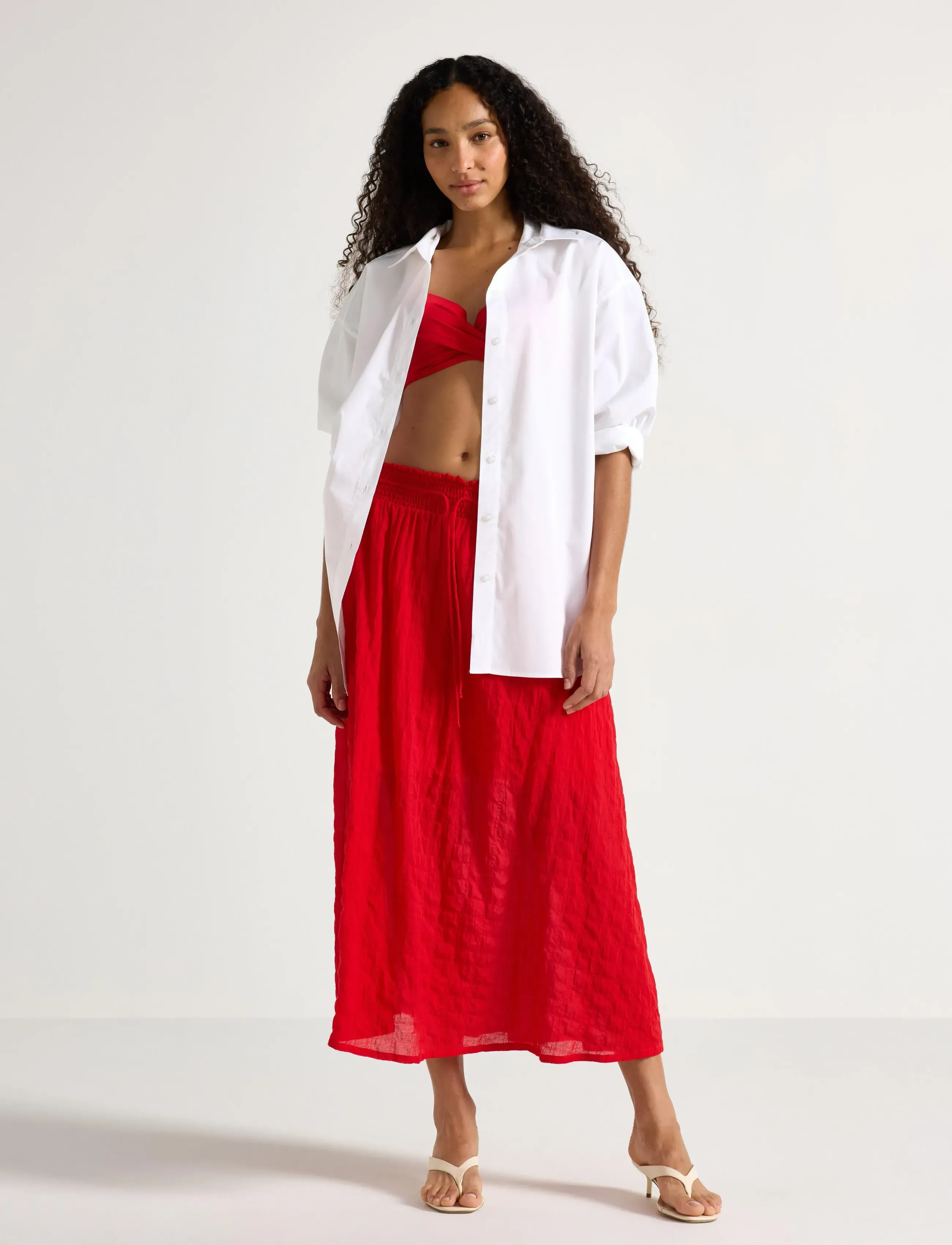 Lindex Crinkled Midi Skirt, L, Röcke, Rot - Knee-length & Frauen