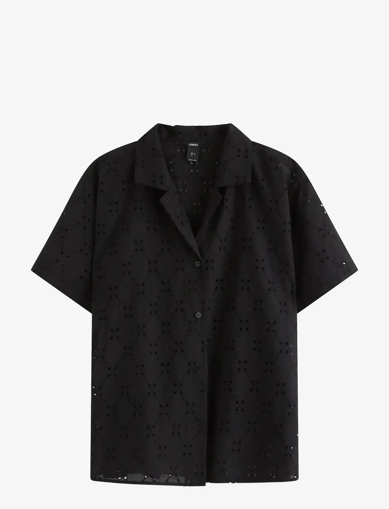 Lindex - Shirt with broderie anglaise - short-sleeved shirts - black - 1