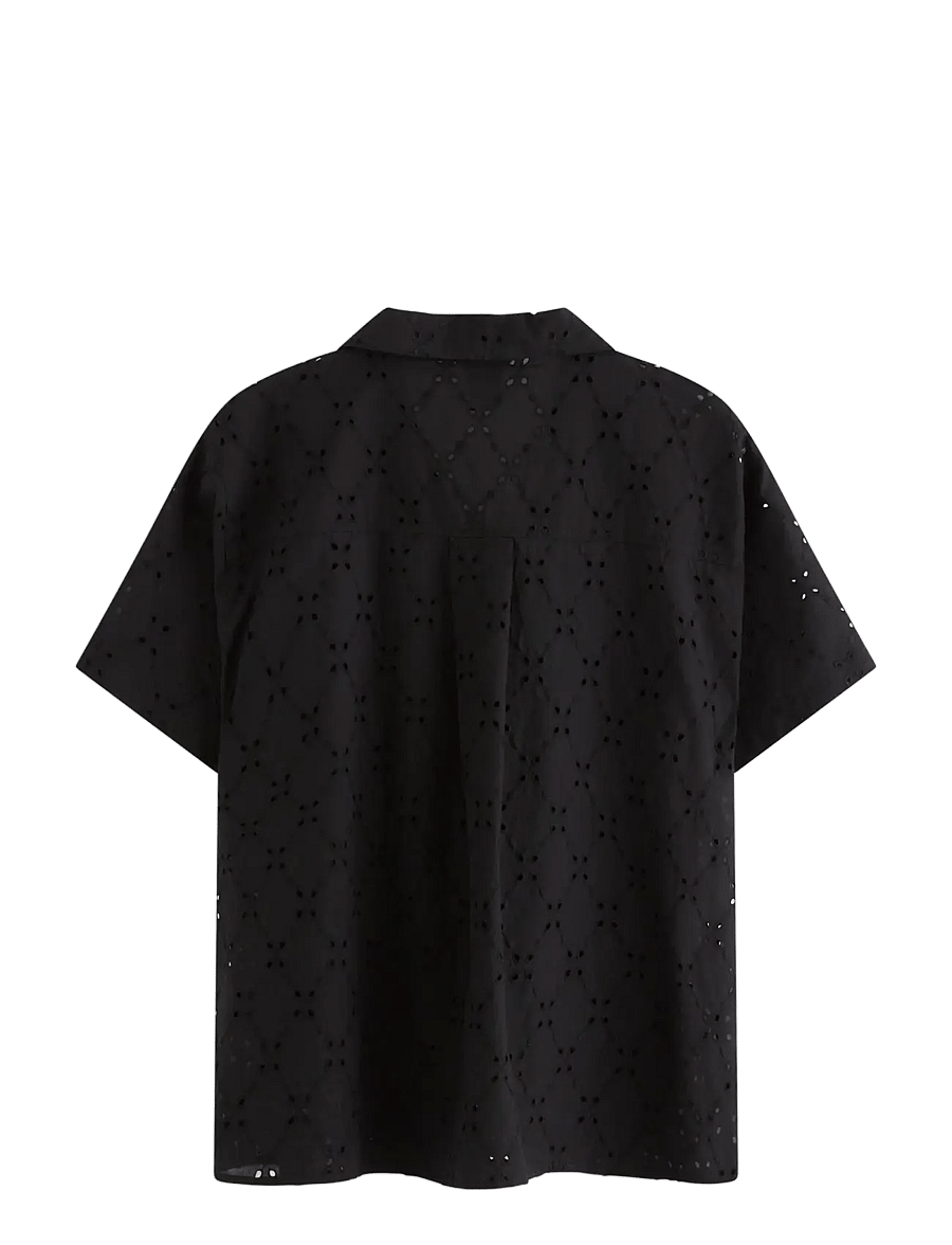 Lindex - Shirt with broderie anglaise - kortärmade skjortor - black - 2