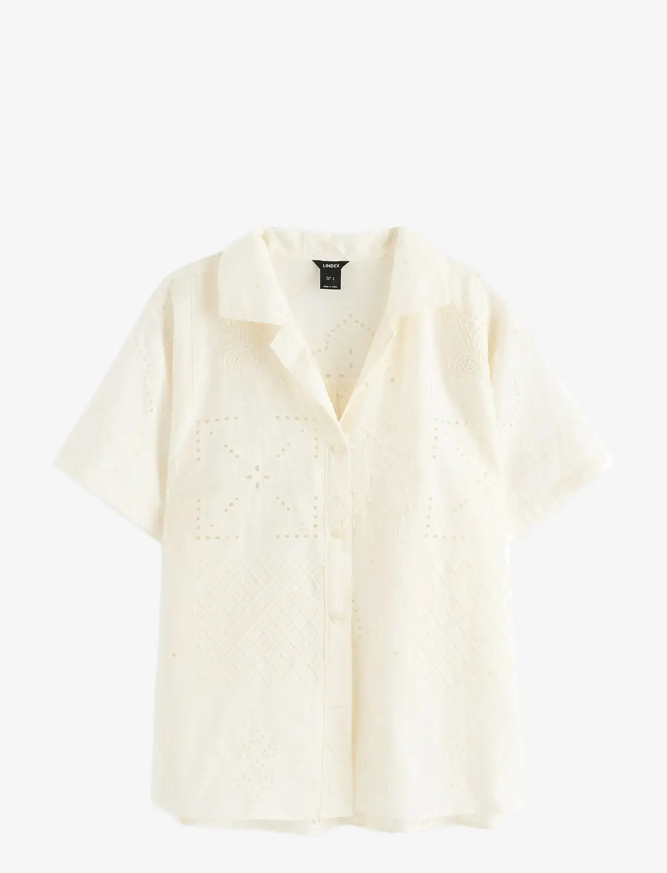 Lindex - Shirt with broderie anglaise - kurzärmlige hemden - off white - 1