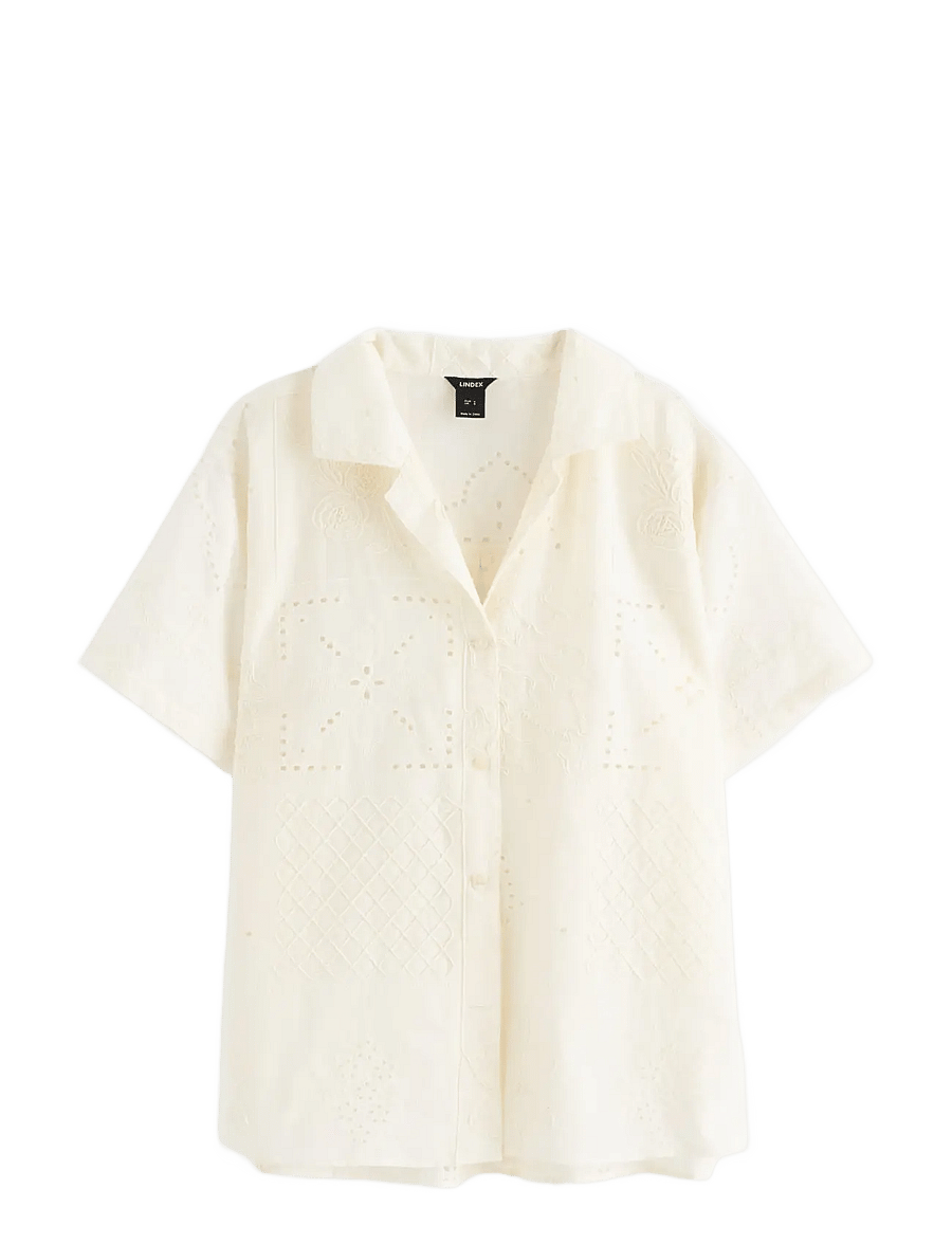 Lindex - Shirt with broderie anglaise - kortærmede skjorter - off white - 1