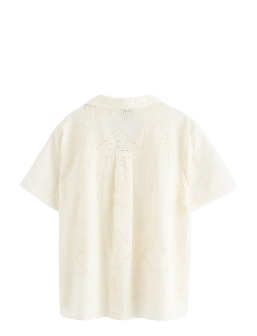 Lindex - Shirt with broderie anglaise - kortærmede skjorter - off white - 2
