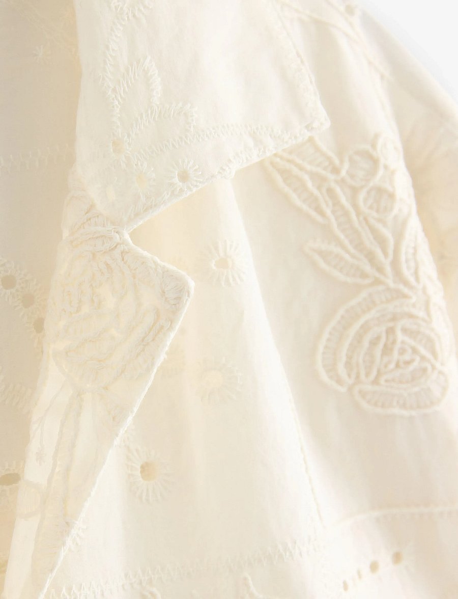 Lindex - Shirt with broderie anglaise - kortærmede skjorter - off white - 5
