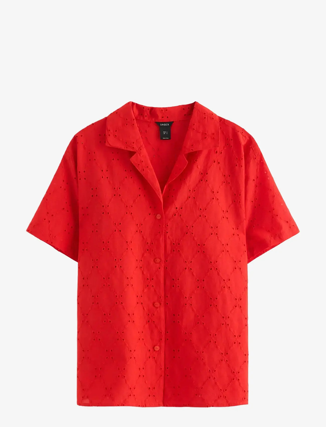 Lindex - Shirt with broderie anglaise - short-sleeved shirts - red - 1