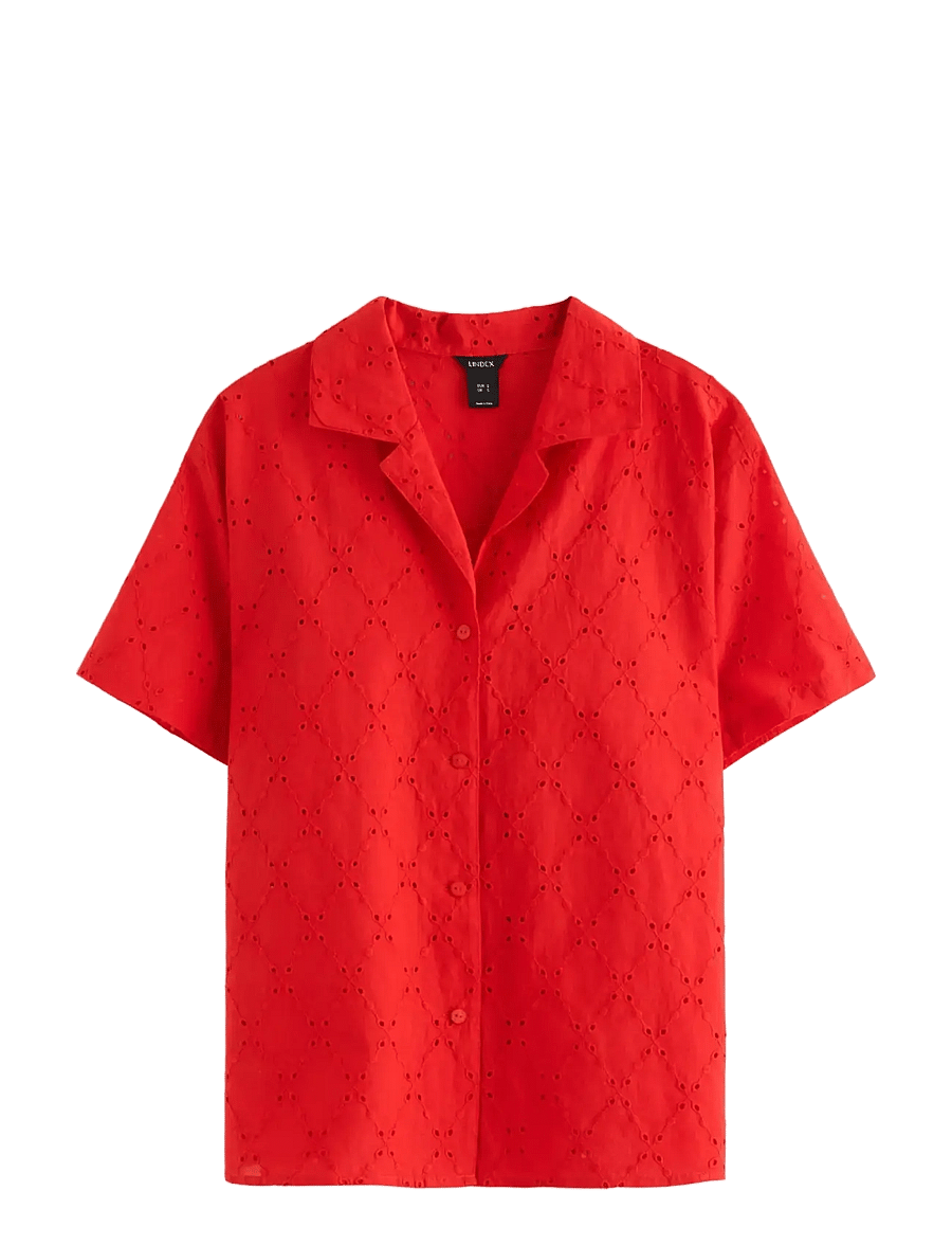 Lindex - Shirt with broderie anglaise - kurzärmlige hemden - red - 1