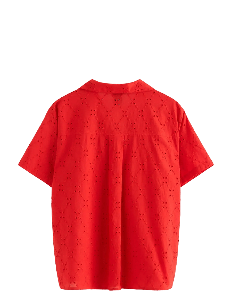 Lindex - Shirt with broderie anglaise - kurzärmlige hemden - red - 2