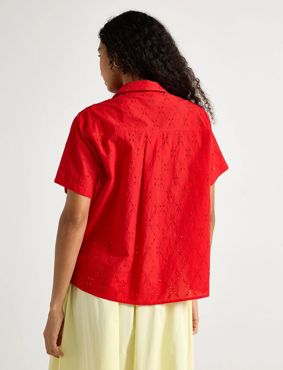Lindex - Shirt with broderie anglaise - kurzärmlige hemden - red - 3