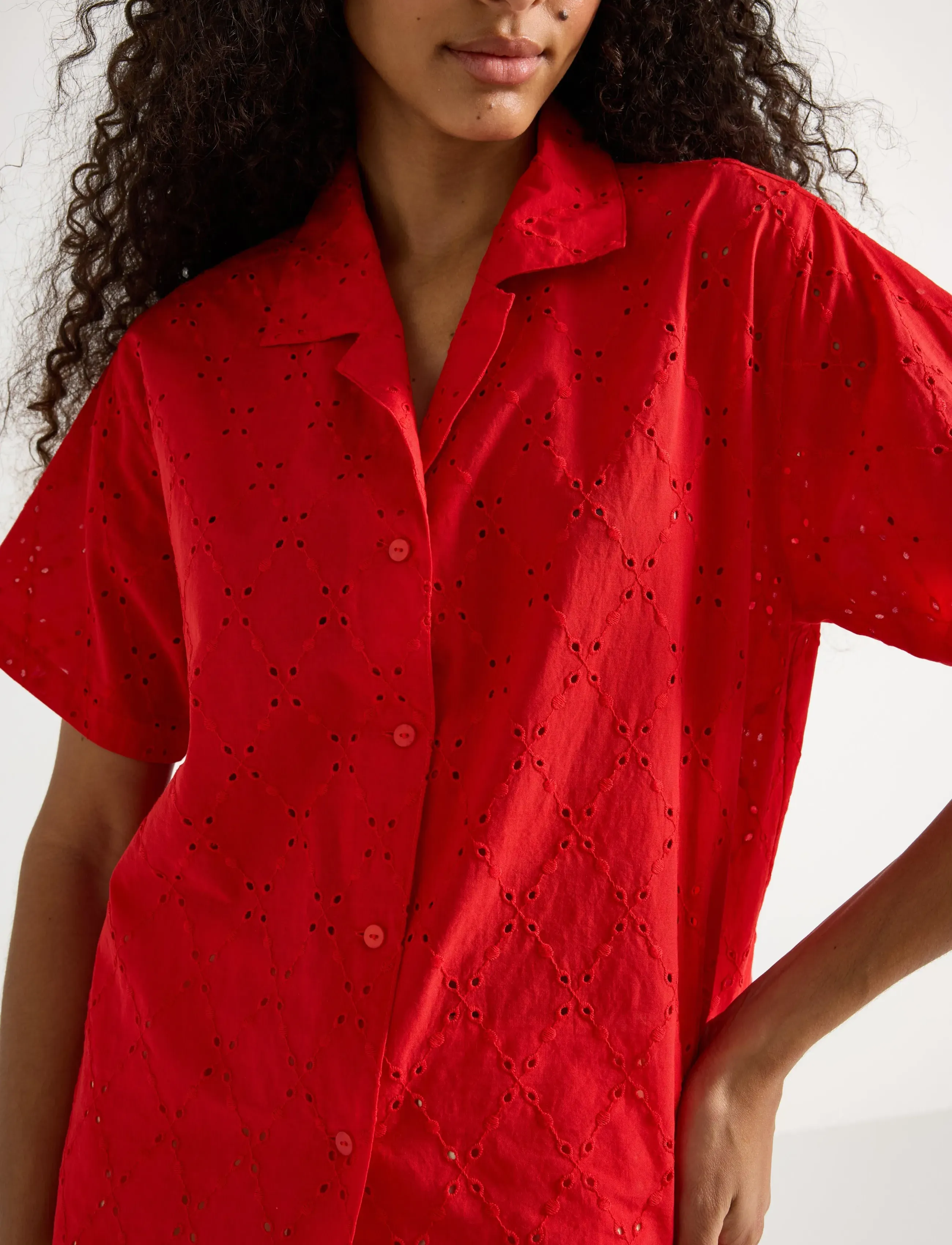 Lindex - Shirt with broderie anglaise - koszule z krótkim rękawem - red - 4