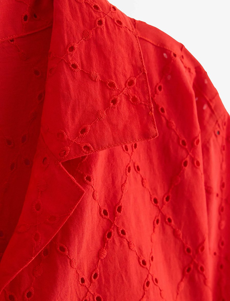 Lindex - Shirt with broderie anglaise - kurzärmlige hemden - red - 5