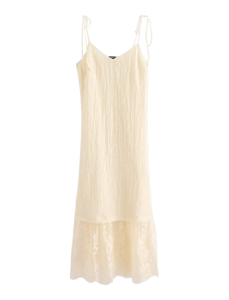 Lindex - Midi slip dress with lace detail - vabalt langevad slip-kleidid - light beige - 1