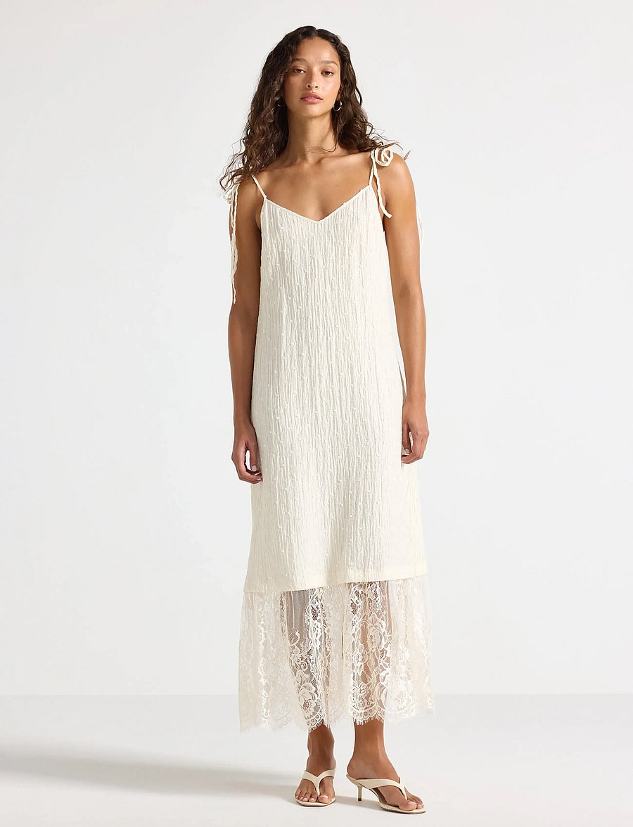 Lindex - Midi slip dress with lace detail - vabalt langevad slip-kleidid - light beige - 0