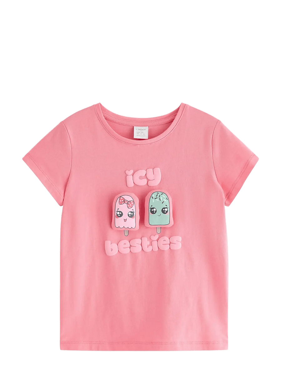 Lindex - Top with application - kortärmade t-shirts - pink - 1