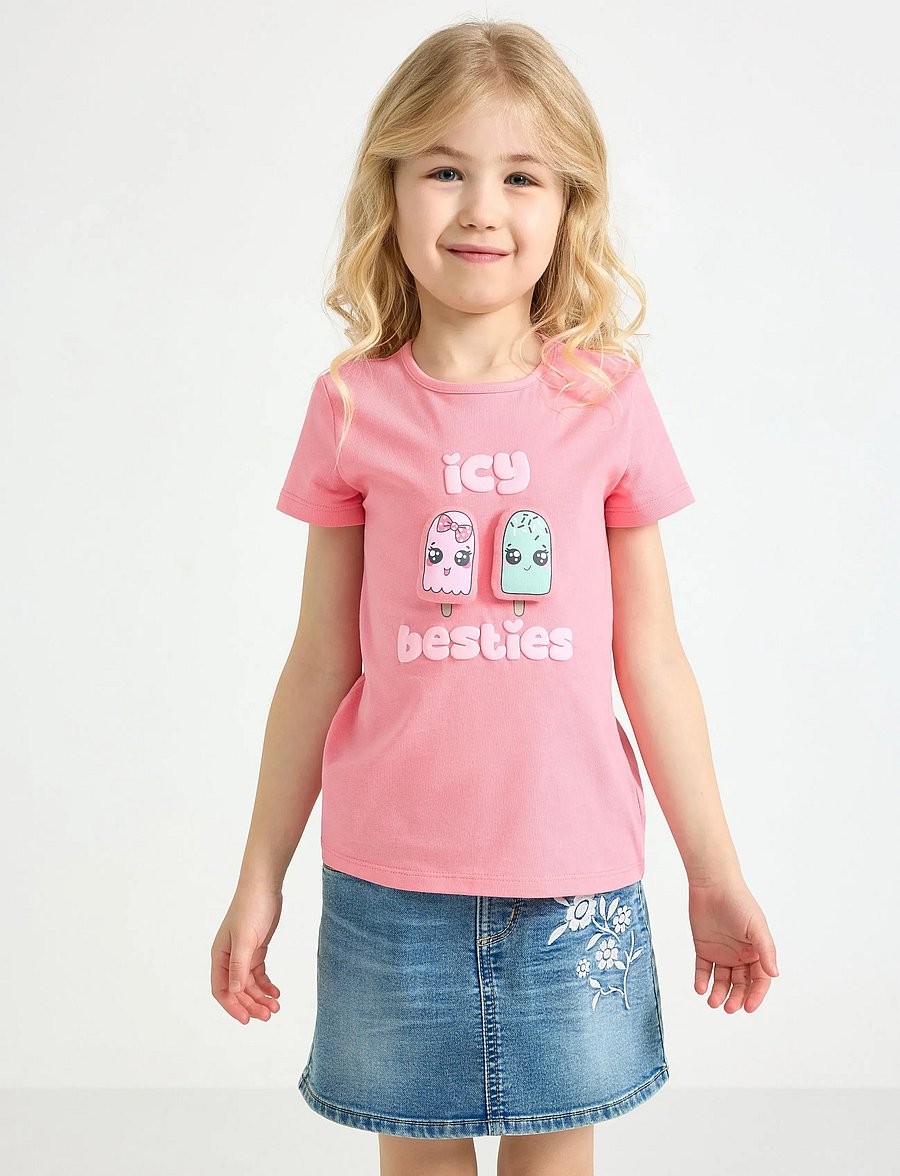 Lindex - Top with application - kortärmade t-shirts - pink - 0