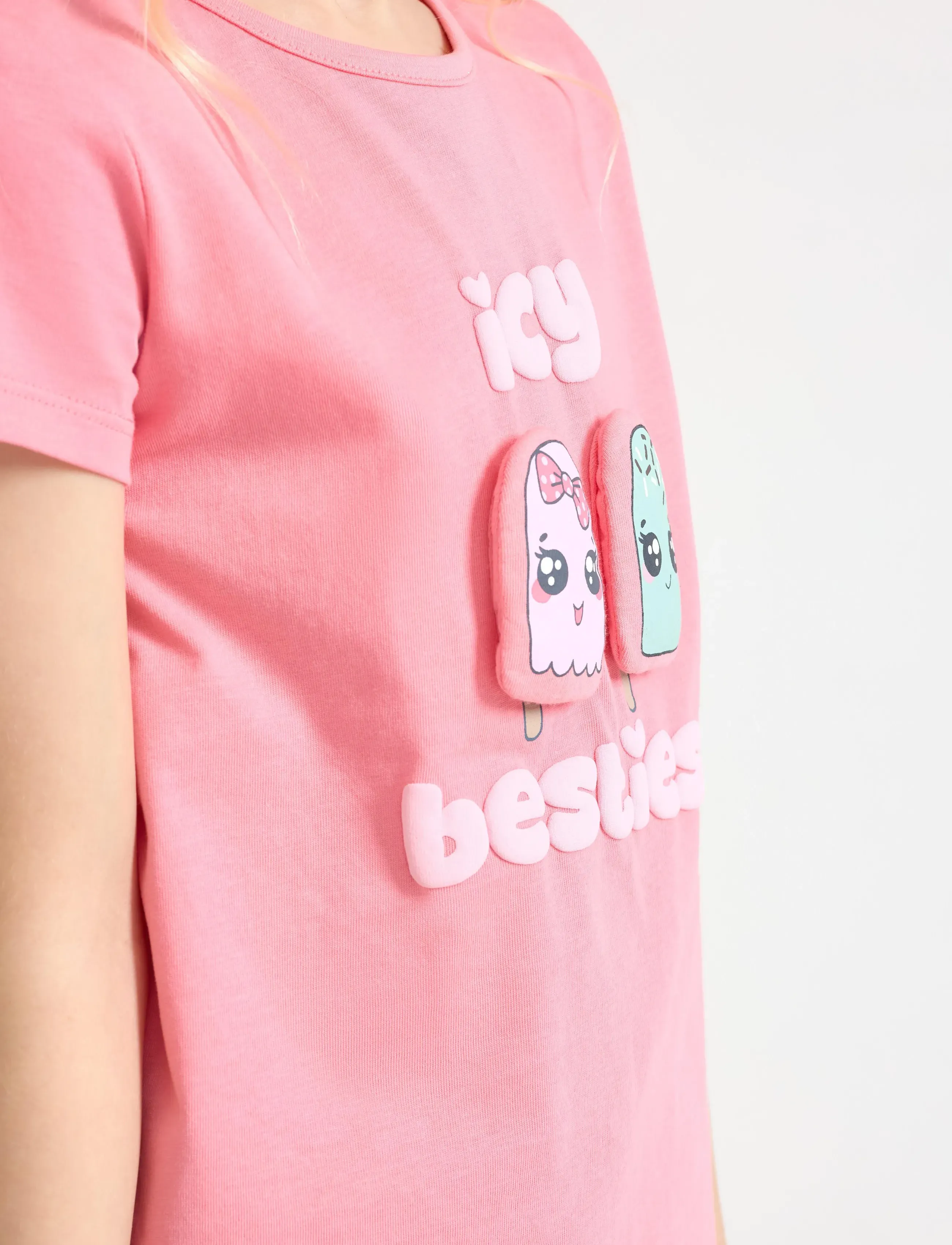 Lindex - Top with application - short-sleeved t-shirts - pink - 4
