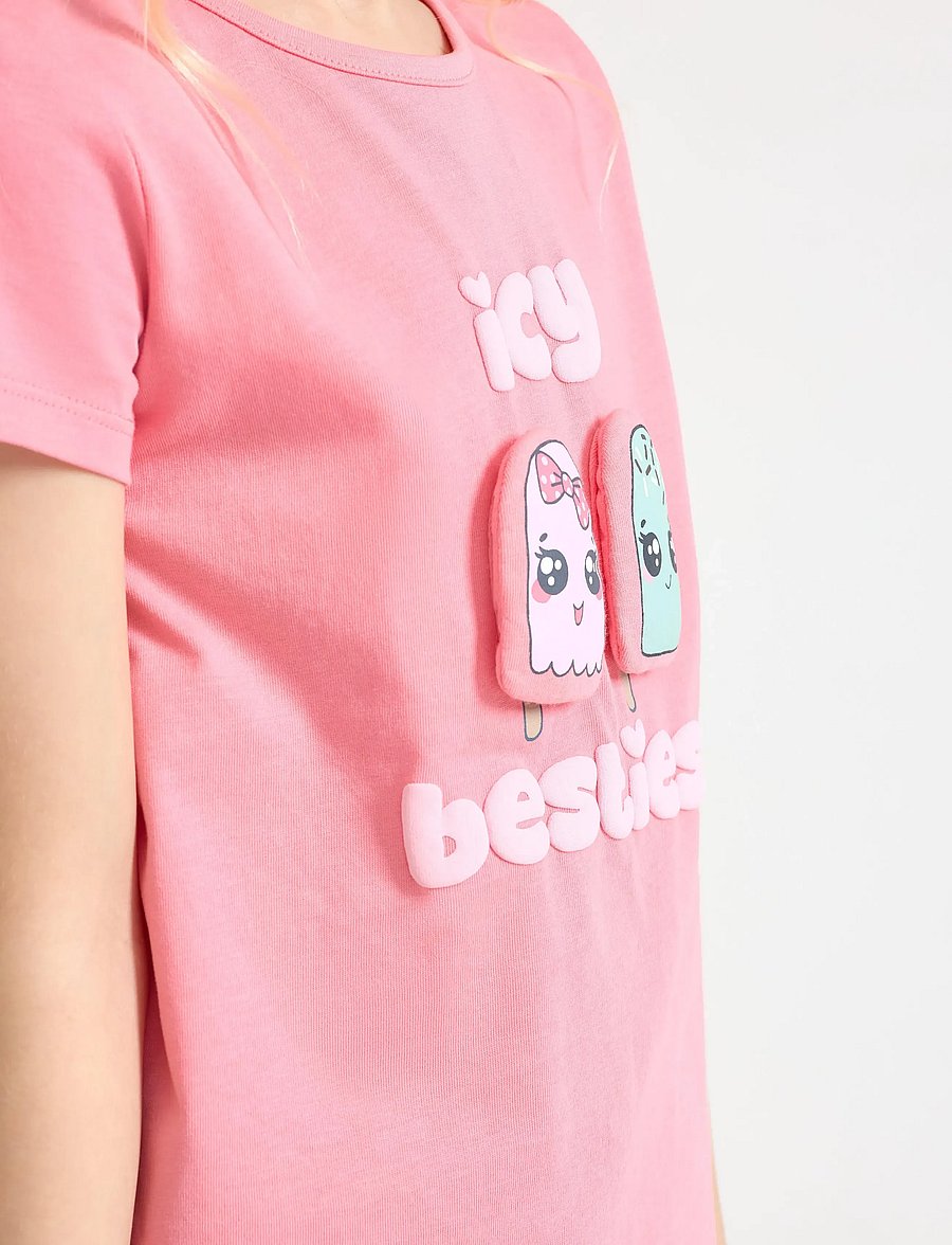 Lindex - Top with application - kortärmade t-shirts - pink - 4