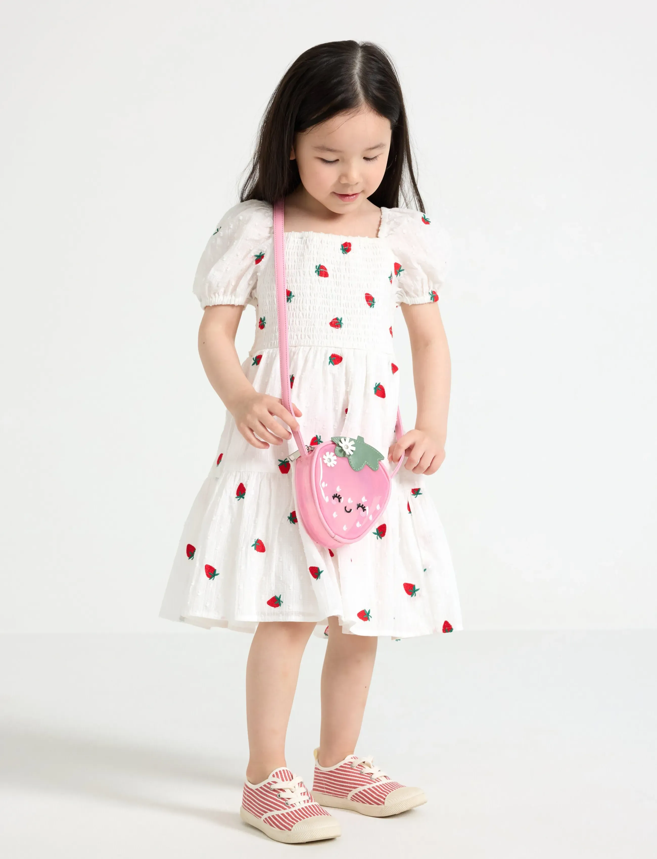 Lindex Dress with strawberries - Klänningar & Kjolar - LIGHT DUSTY WHITE / white