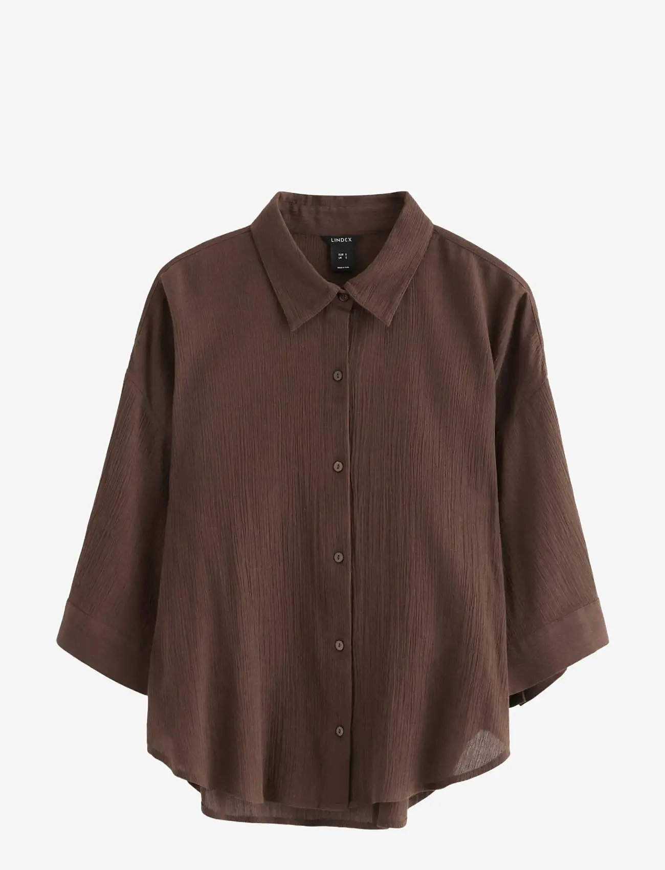 Lindex - Crinkled shirt - kurzärmlige hemden - dark dusty brown - 1