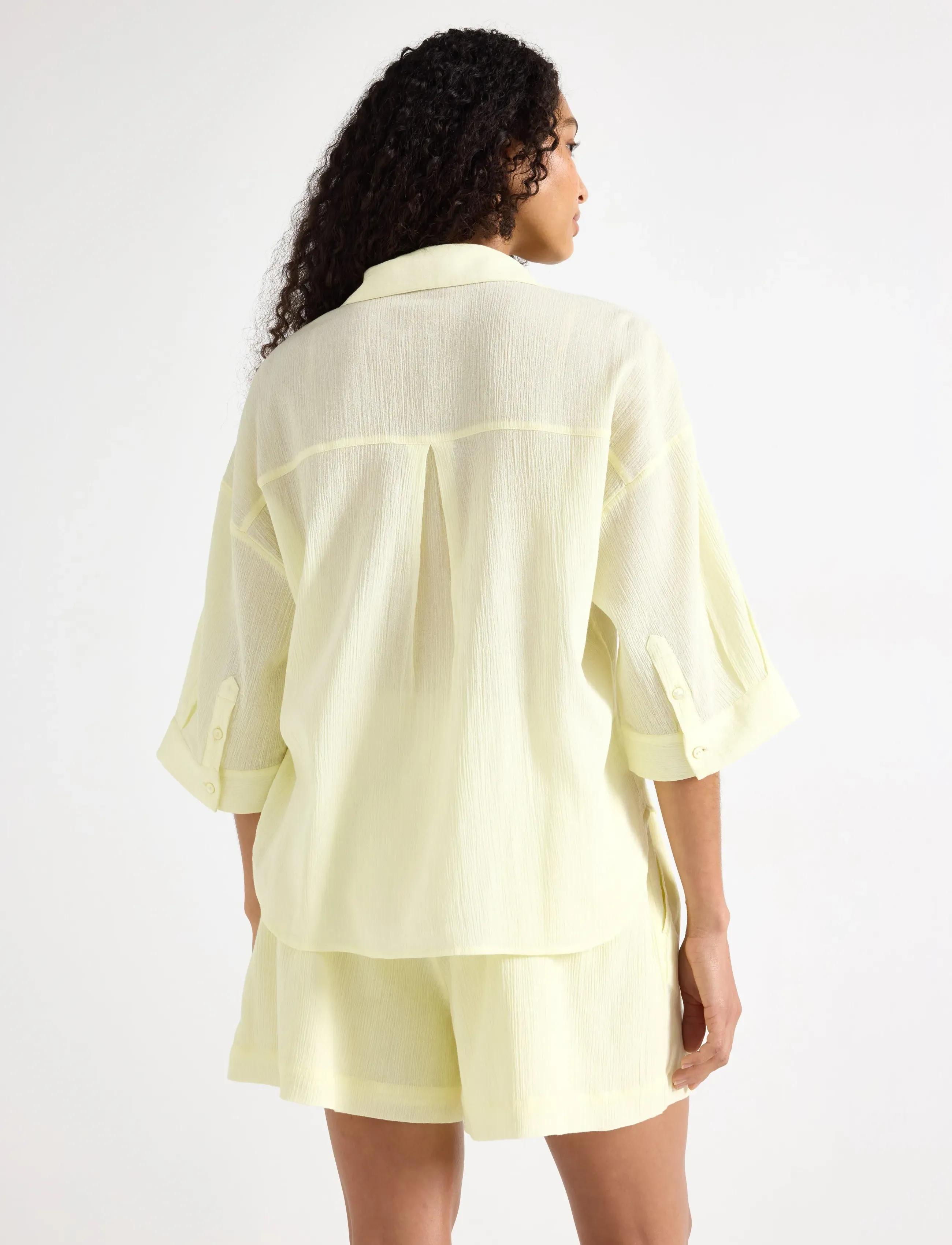 Lindex - Crinkled shirt - kortærmede skjorter - light yellow - 3