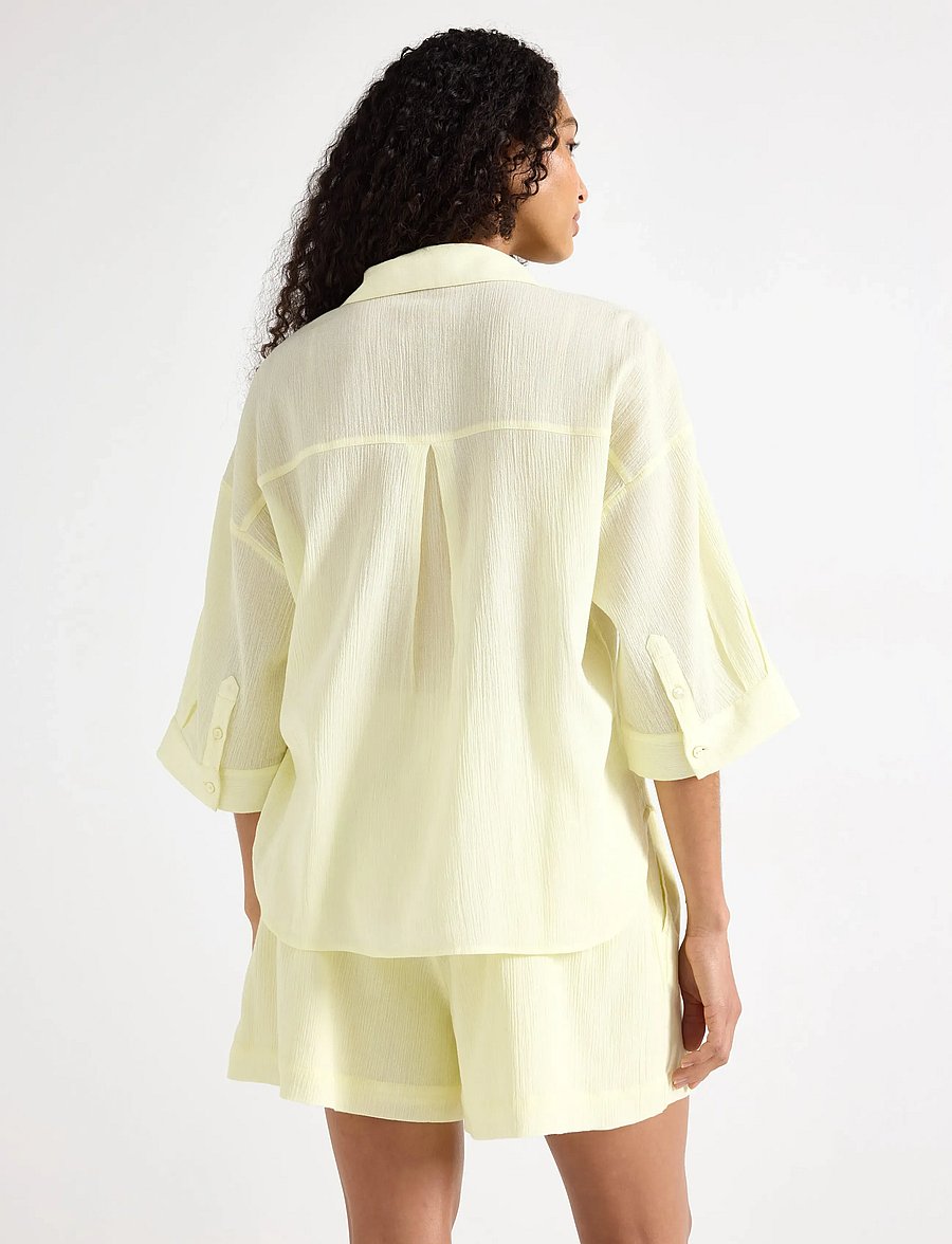 Lindex - Crinkled shirt - lühikeste varrukatega särgid - light yellow - 3