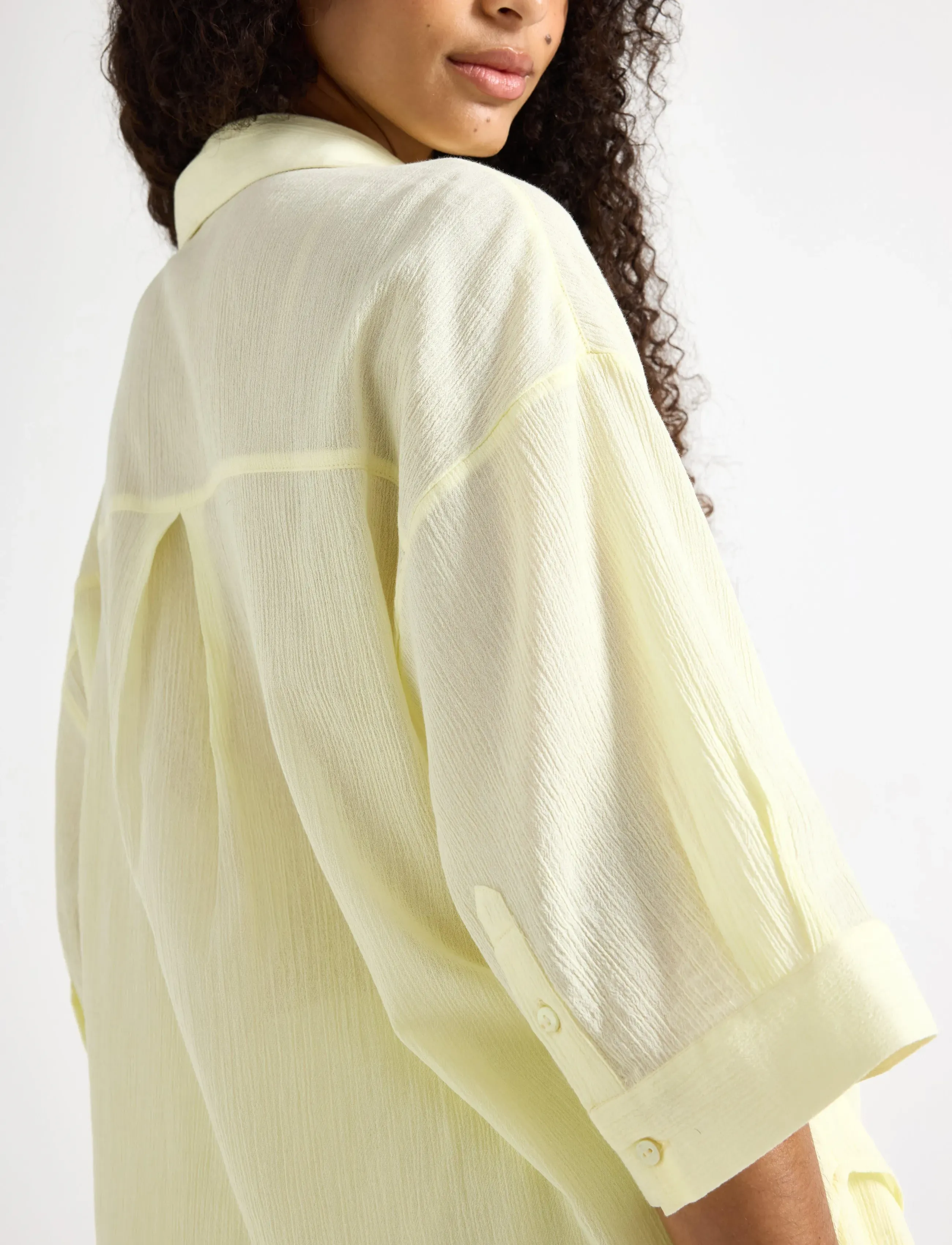 Lindex - Crinkled shirt - kortærmede skjorter - light yellow - 4