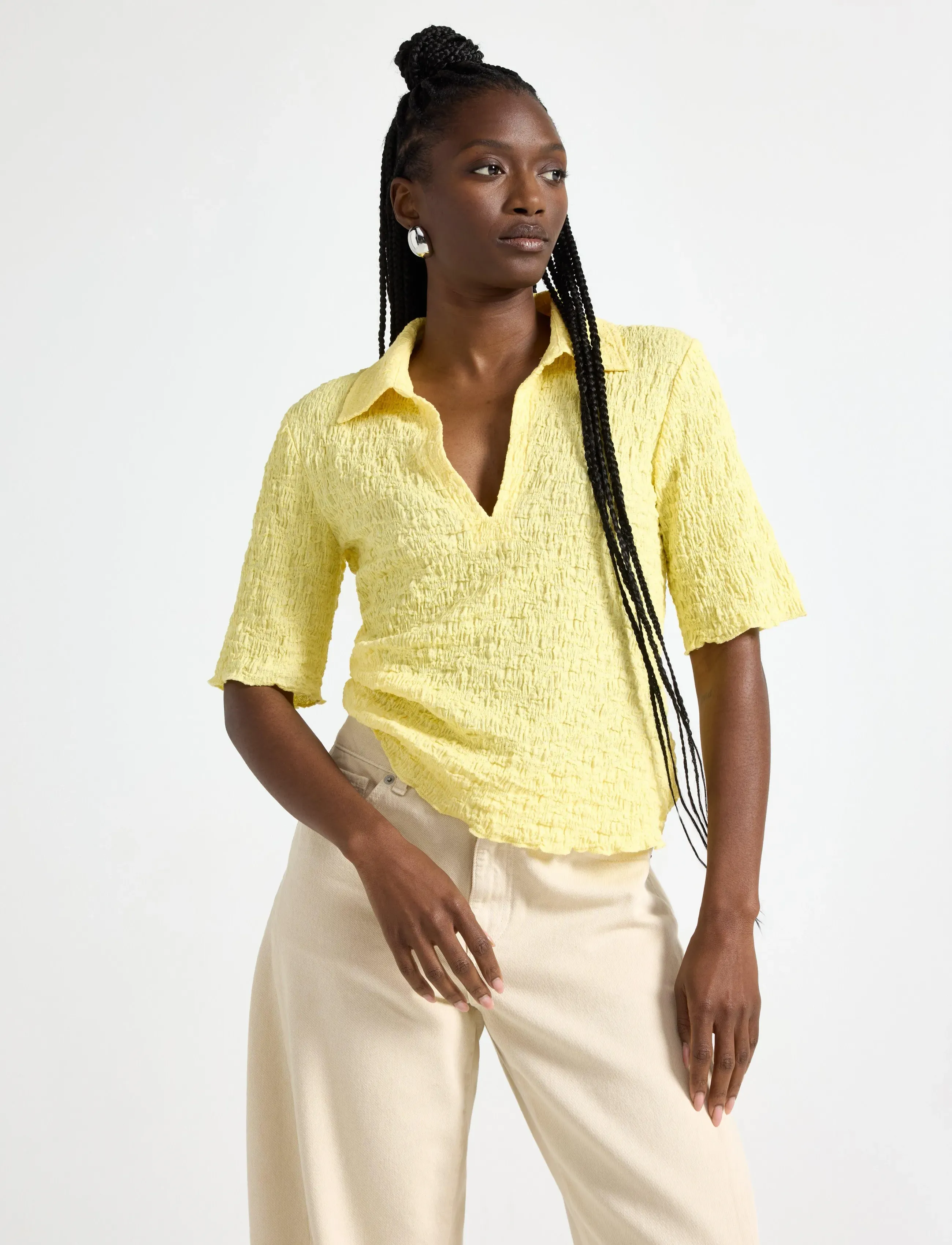 Lindex - Short-sleeved top - poloshirts - light yellow - 0