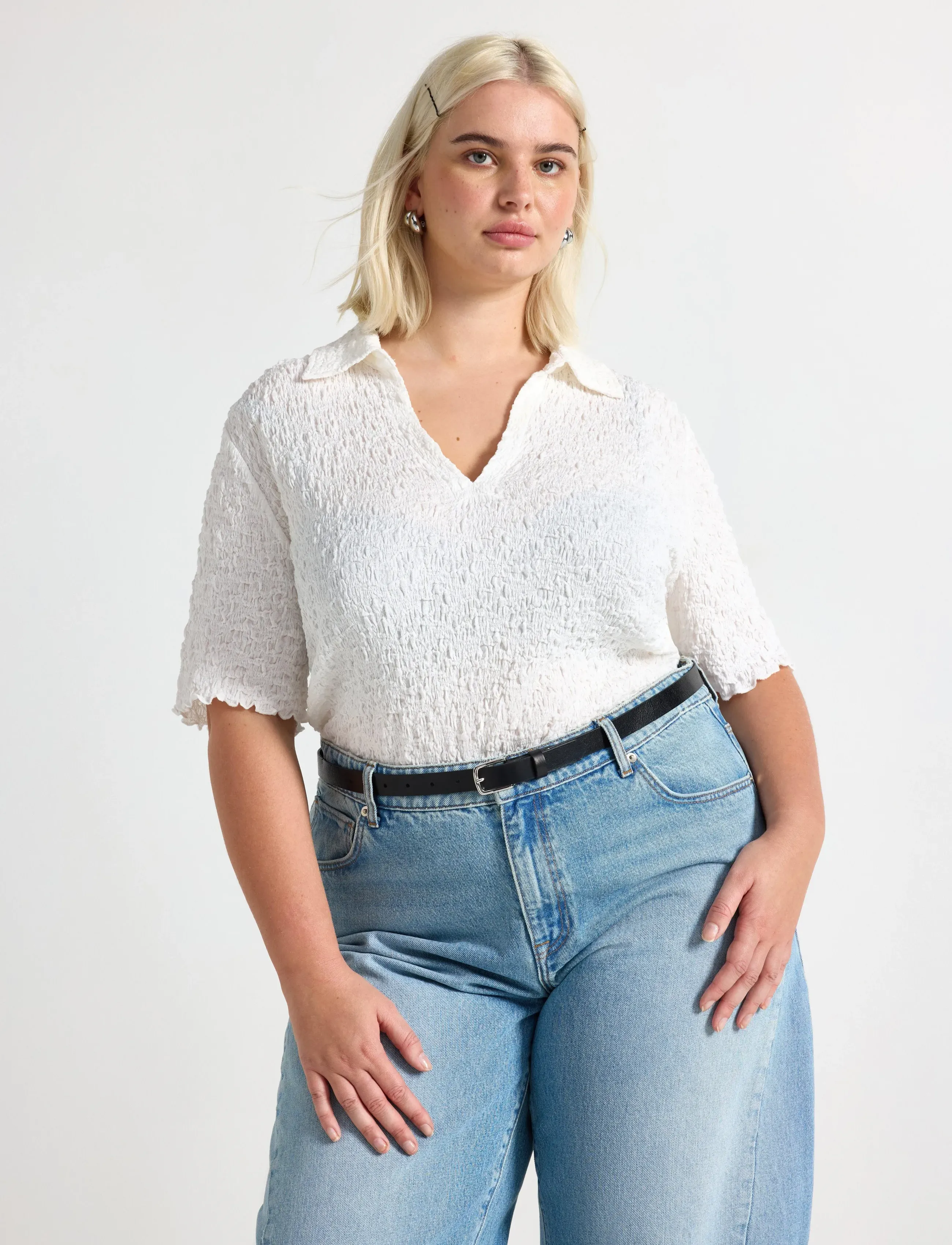 Lindex Short-Sleeved Top, Kvinder, Polo Top, Cream, Str: M