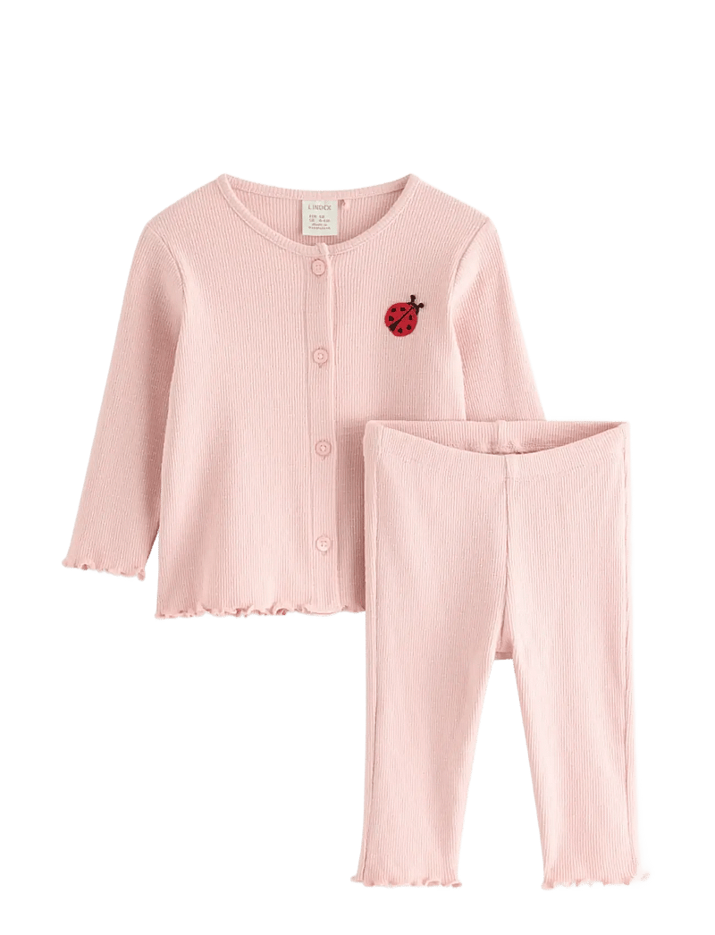 Lindex - Set with cardigan and leggings - set med långärmad t-shirt - light dusty pink - 0