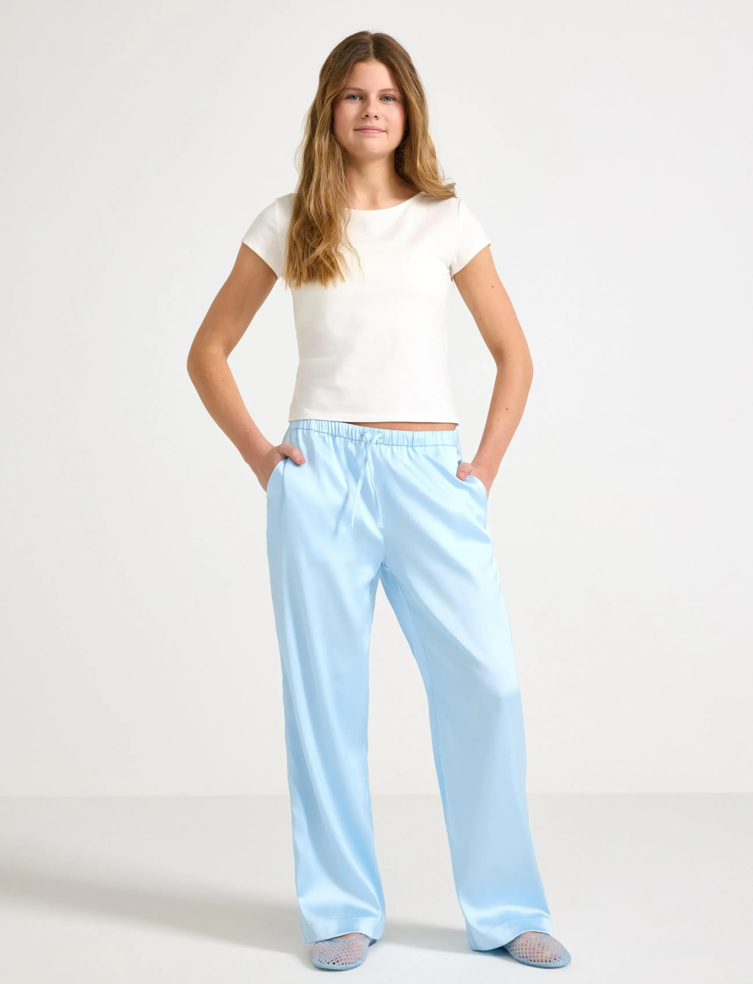 Lindex Trousers In Satin, 170, Blue, Underdele > Bukser, Børn