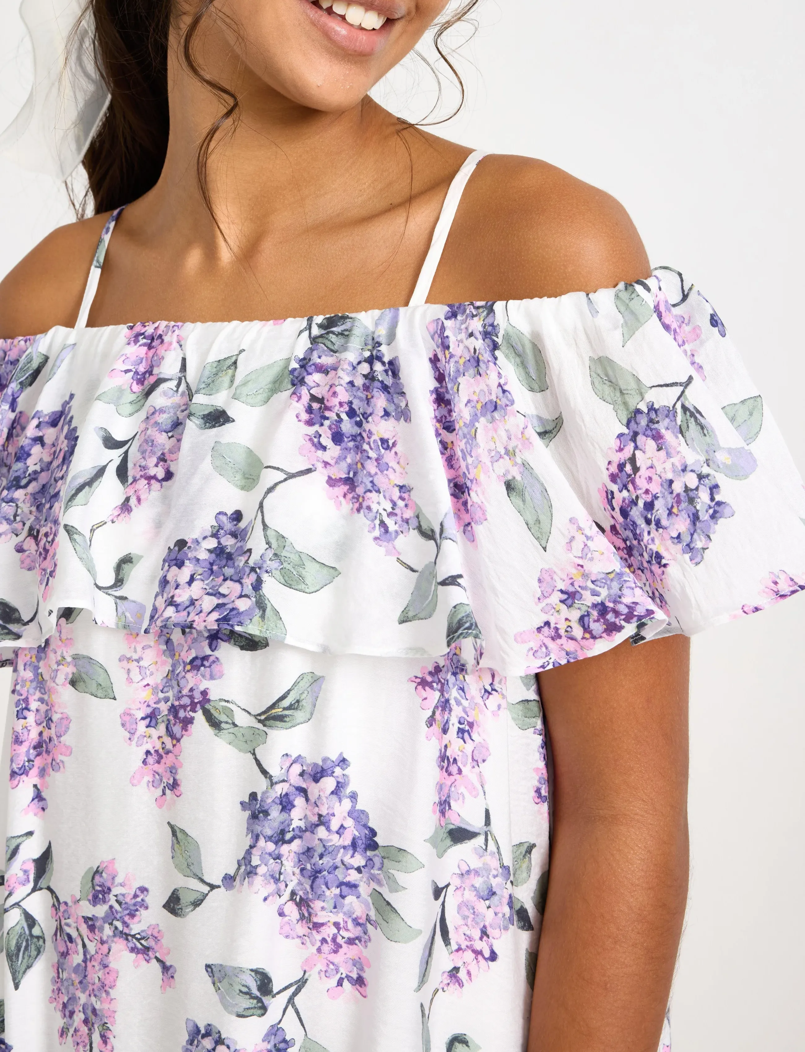Lindex - Dress with flounces - Ärmellose freizeitkleider - off white - 4