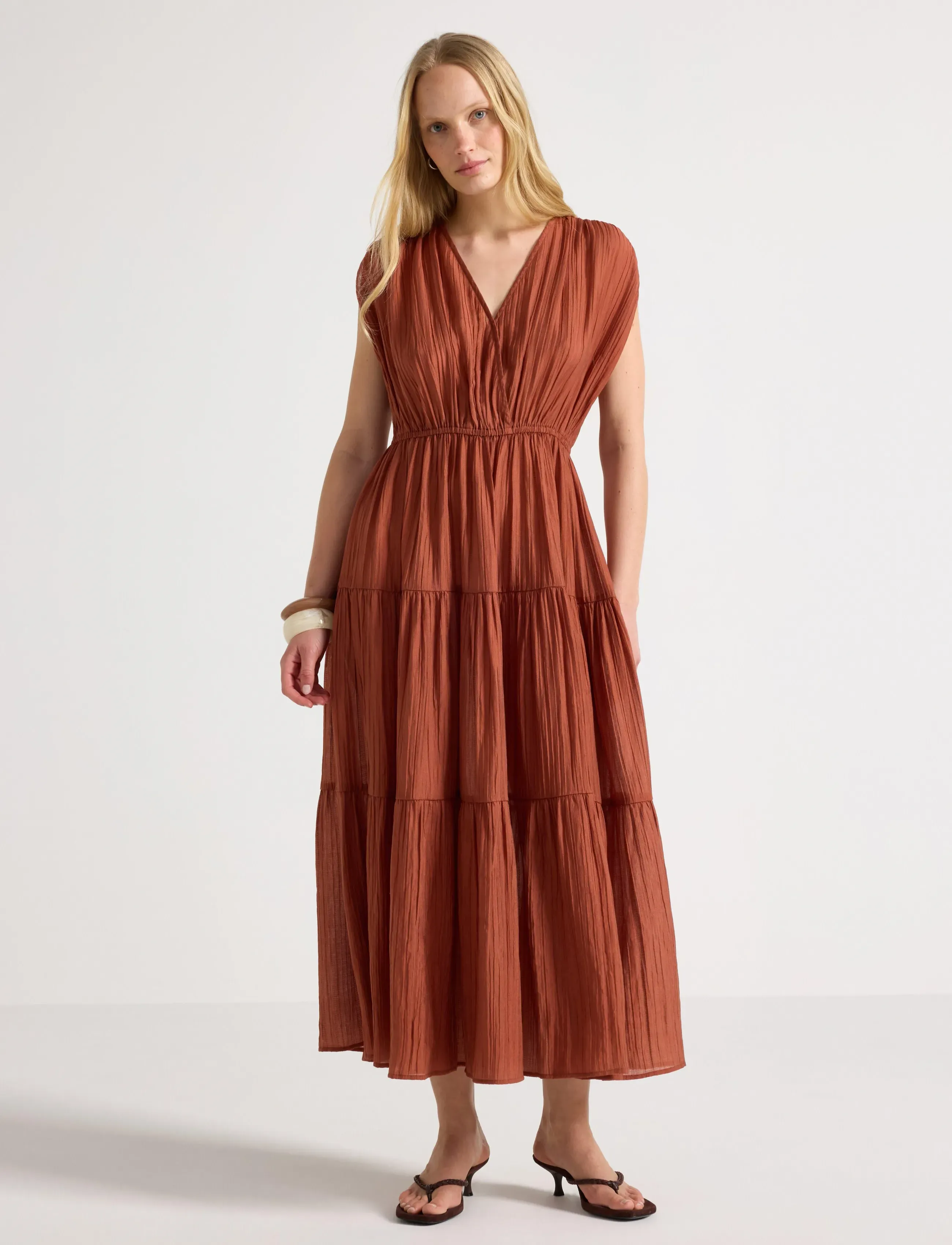 Lindex Midi Dress With Flounces, S, Orange, Kjoler > Knælange Og Midi, Dame