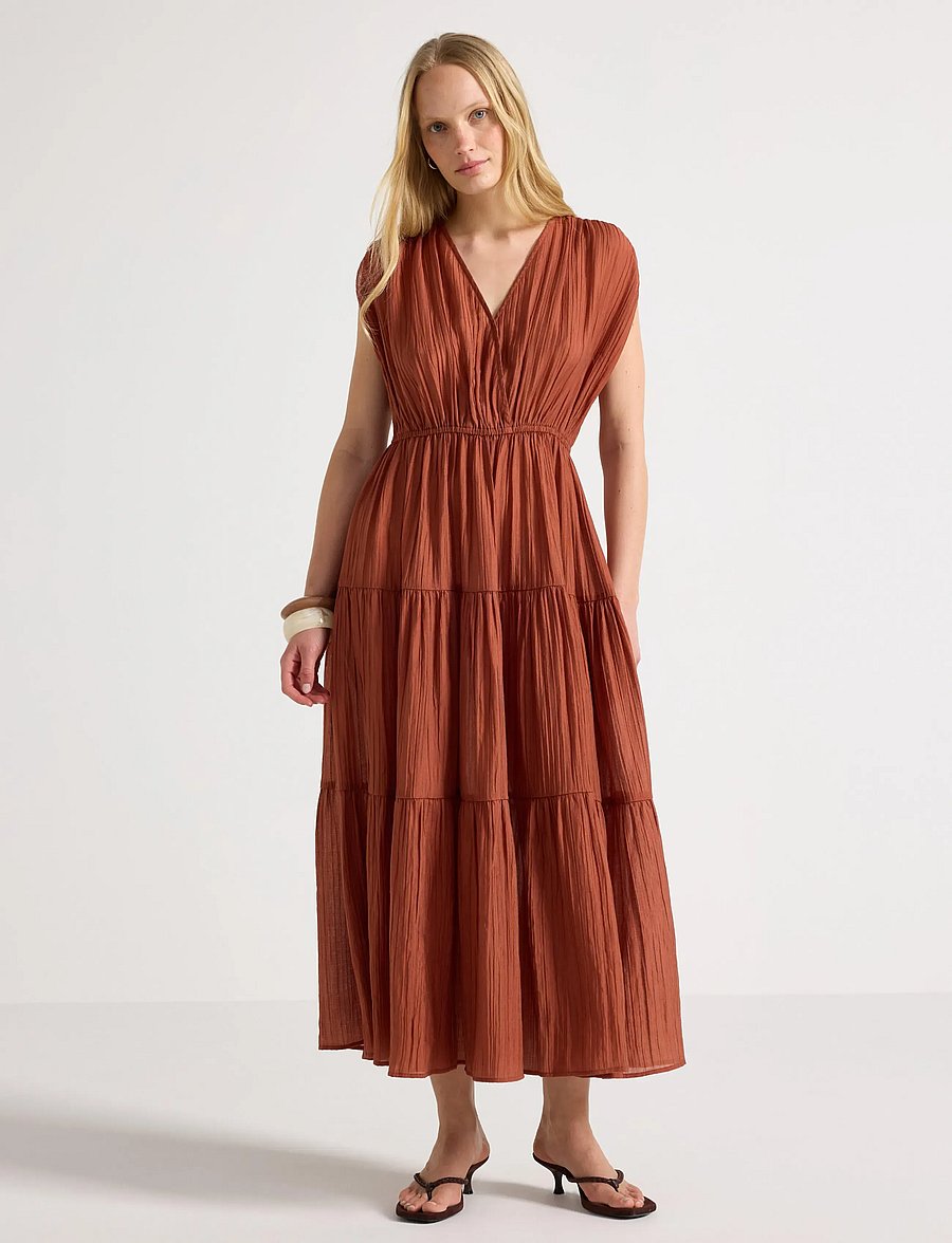 Lindex - Midi dress with flounces - sommerkleider - dark dusty orange - 0