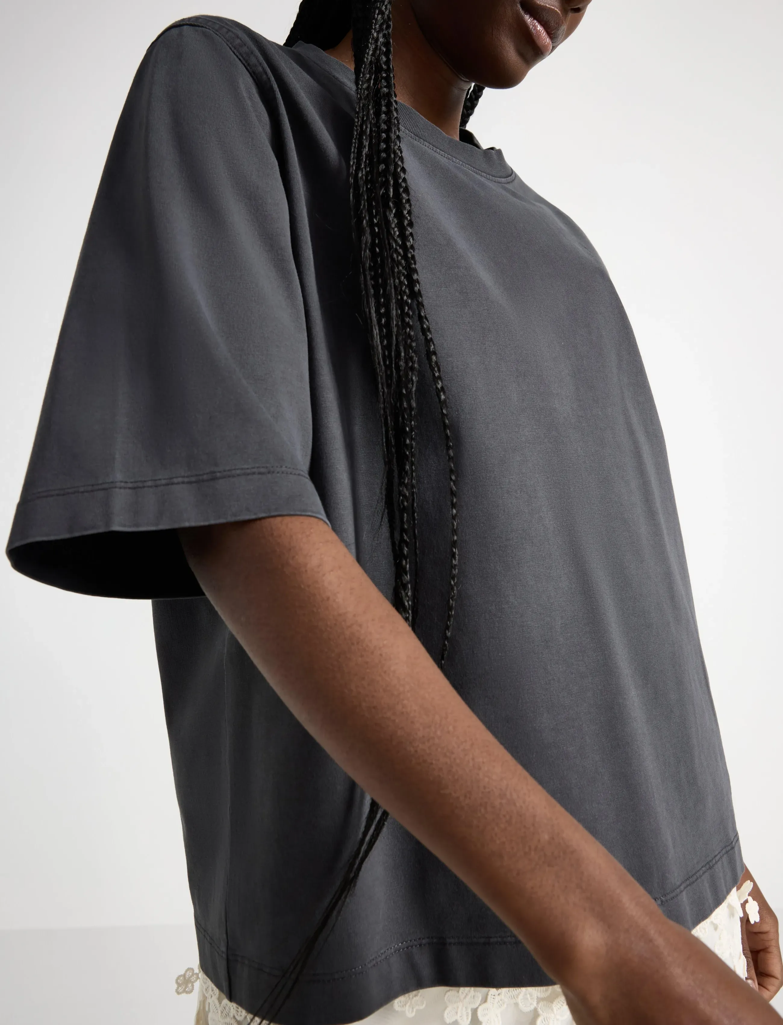 Lindex - Oversized t-shirt in washed cotton - t-shirts - black - 4