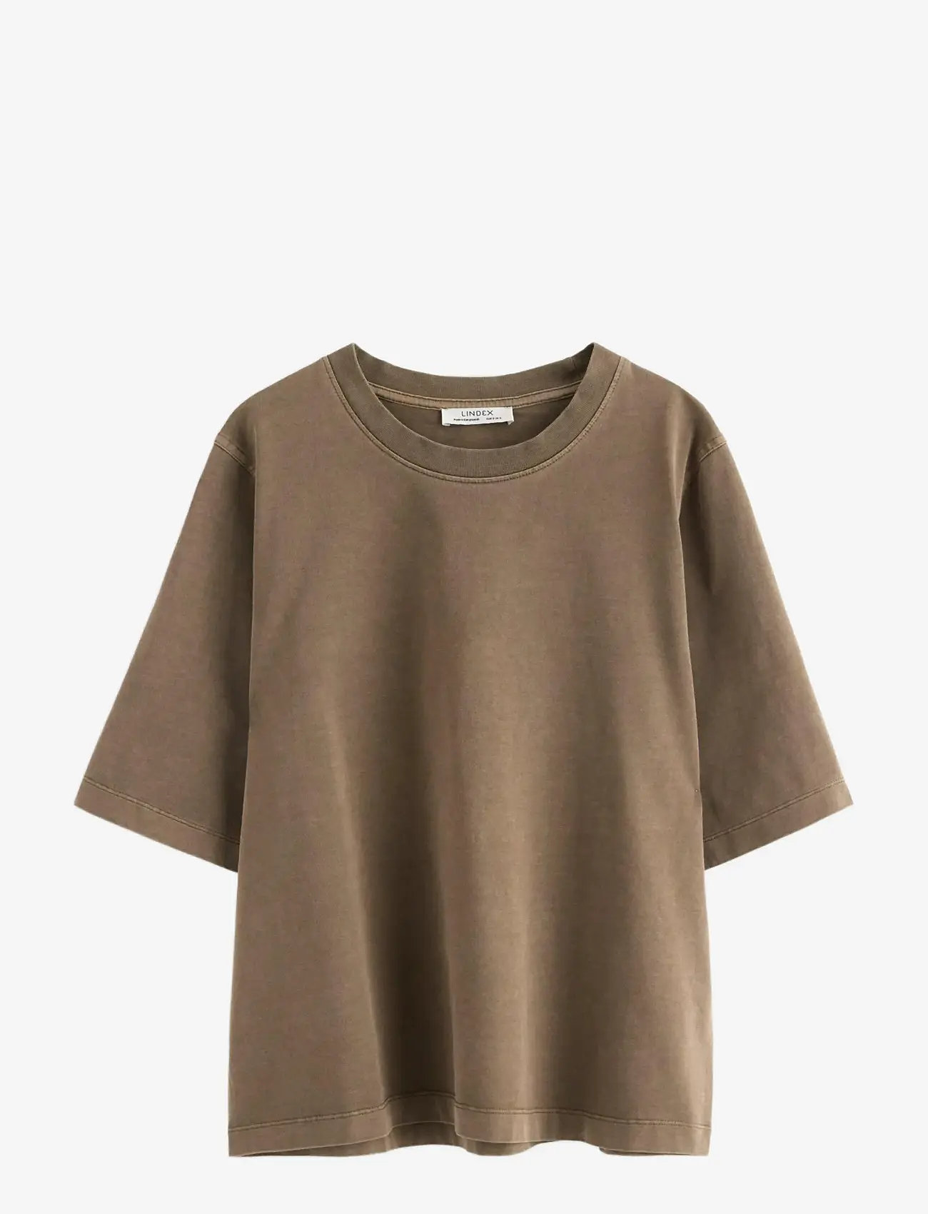 Lindex - Oversized t-shirt in washed cotton - t-shirts - brown - 1