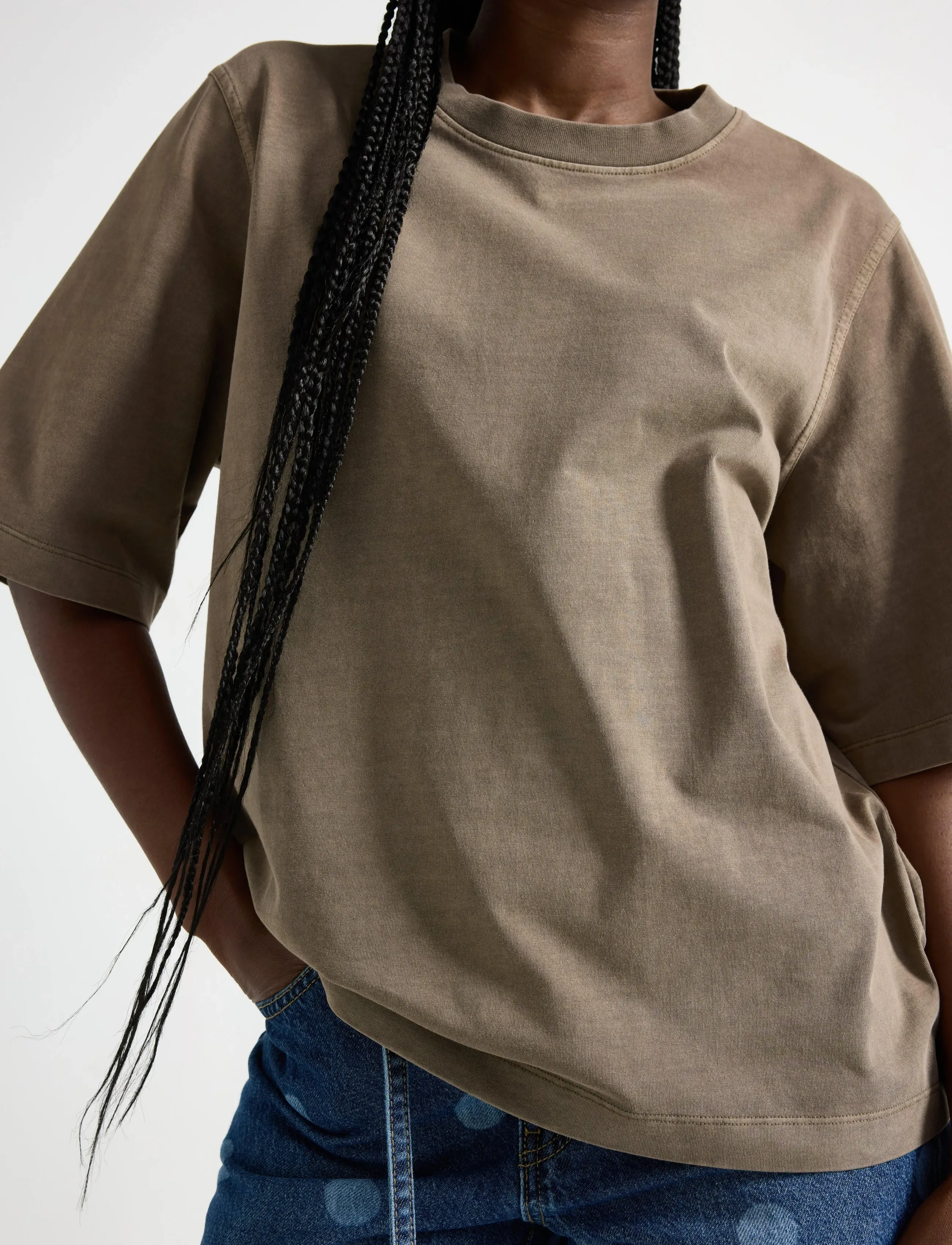 Lindex - Oversized t-shirt in washed cotton - t-särgid - brown - 4