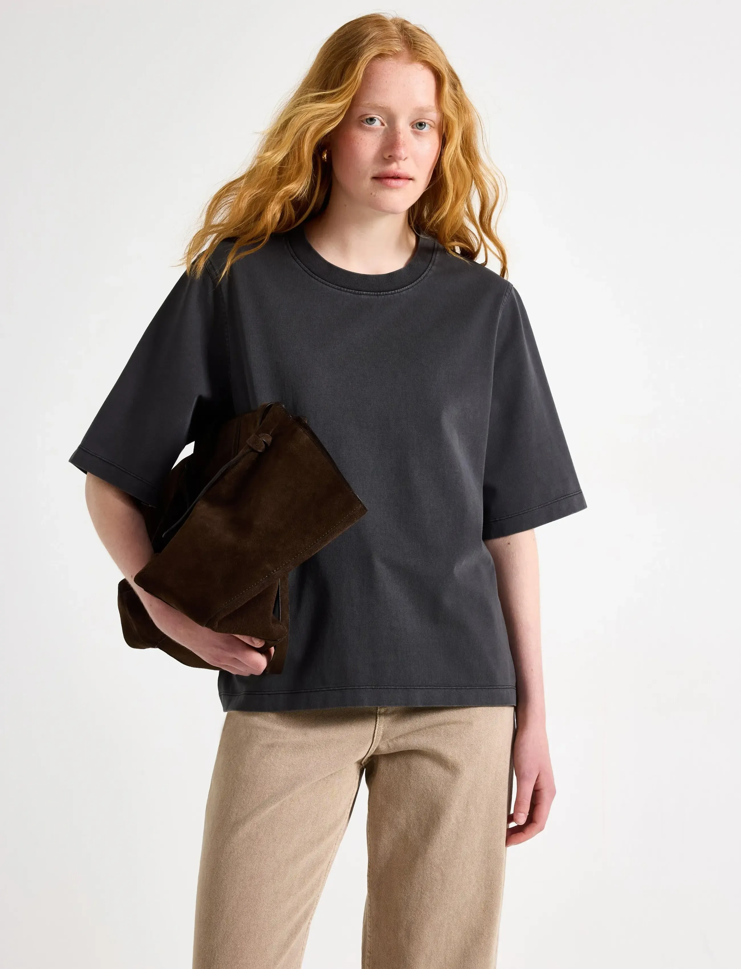 Lindex Oversized T-Shirt In Washed Cotton, Kvinder, Oversized T-shirt, Grå, Str: S