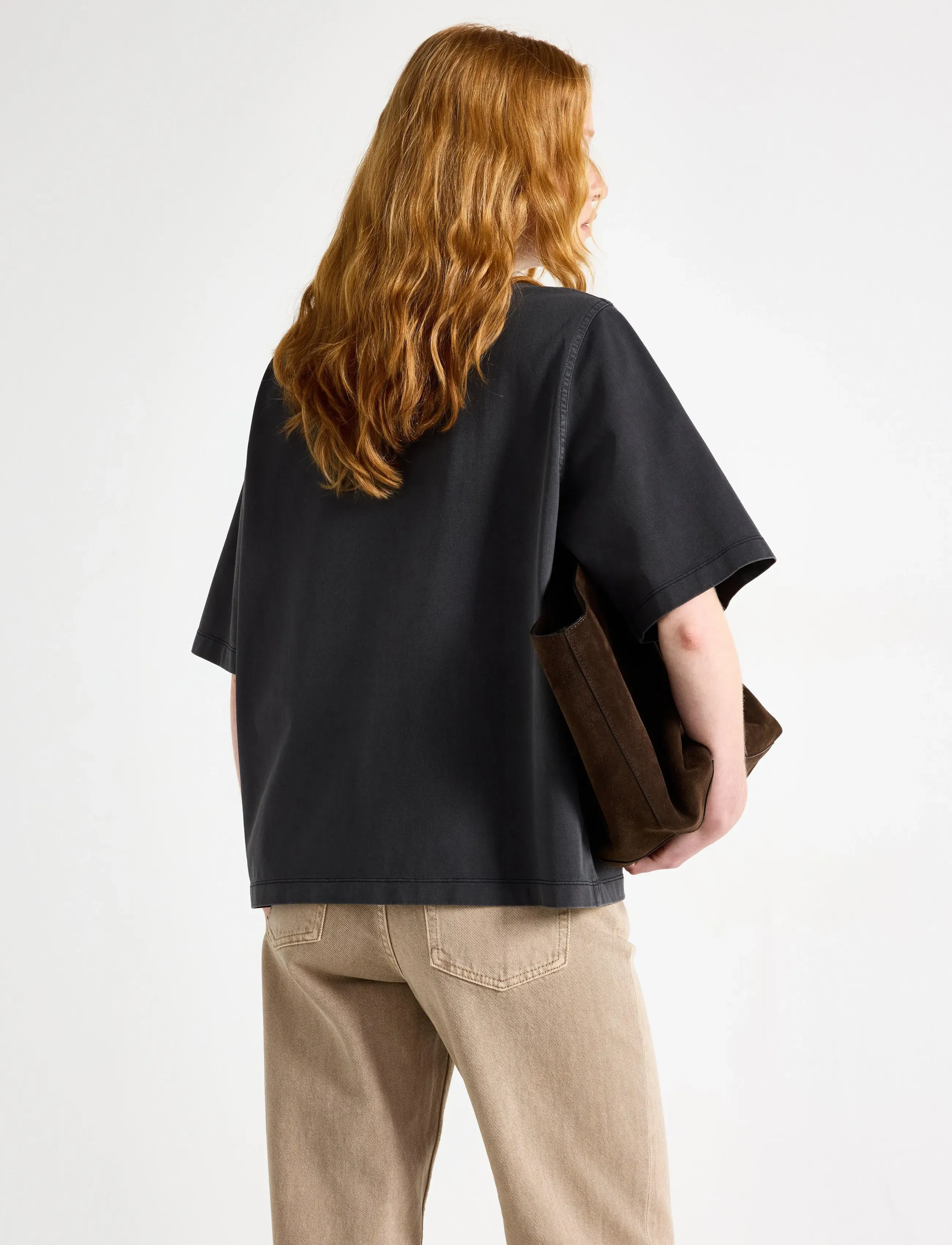 Lindex - Oversized t-shirt in washed cotton - t-shirts - offblack - 3