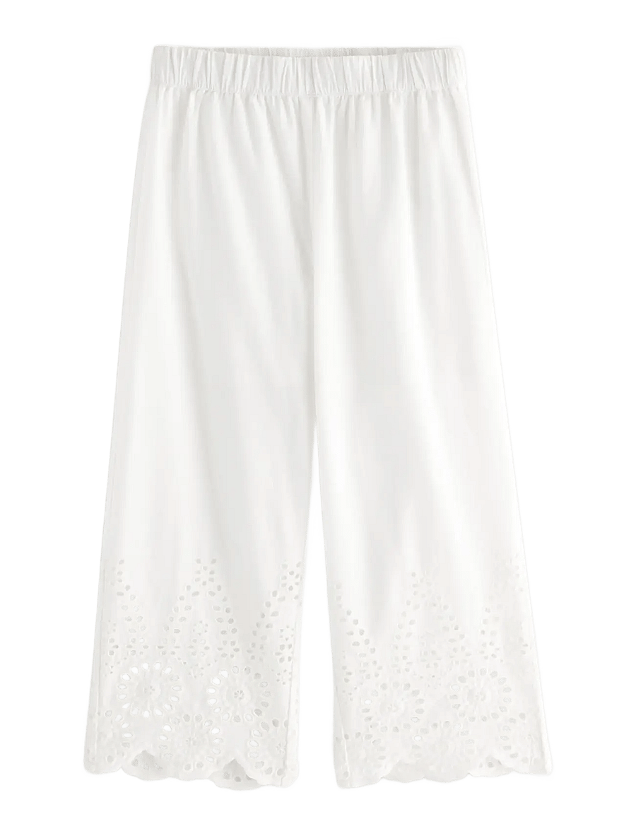 Lindex - Trousers with broderie anglaise - osta vanuse järgi - light dusty white - 1