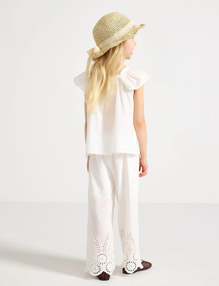 Lindex - Trousers with broderie anglaise - osta vanuse järgi - light dusty white - 3