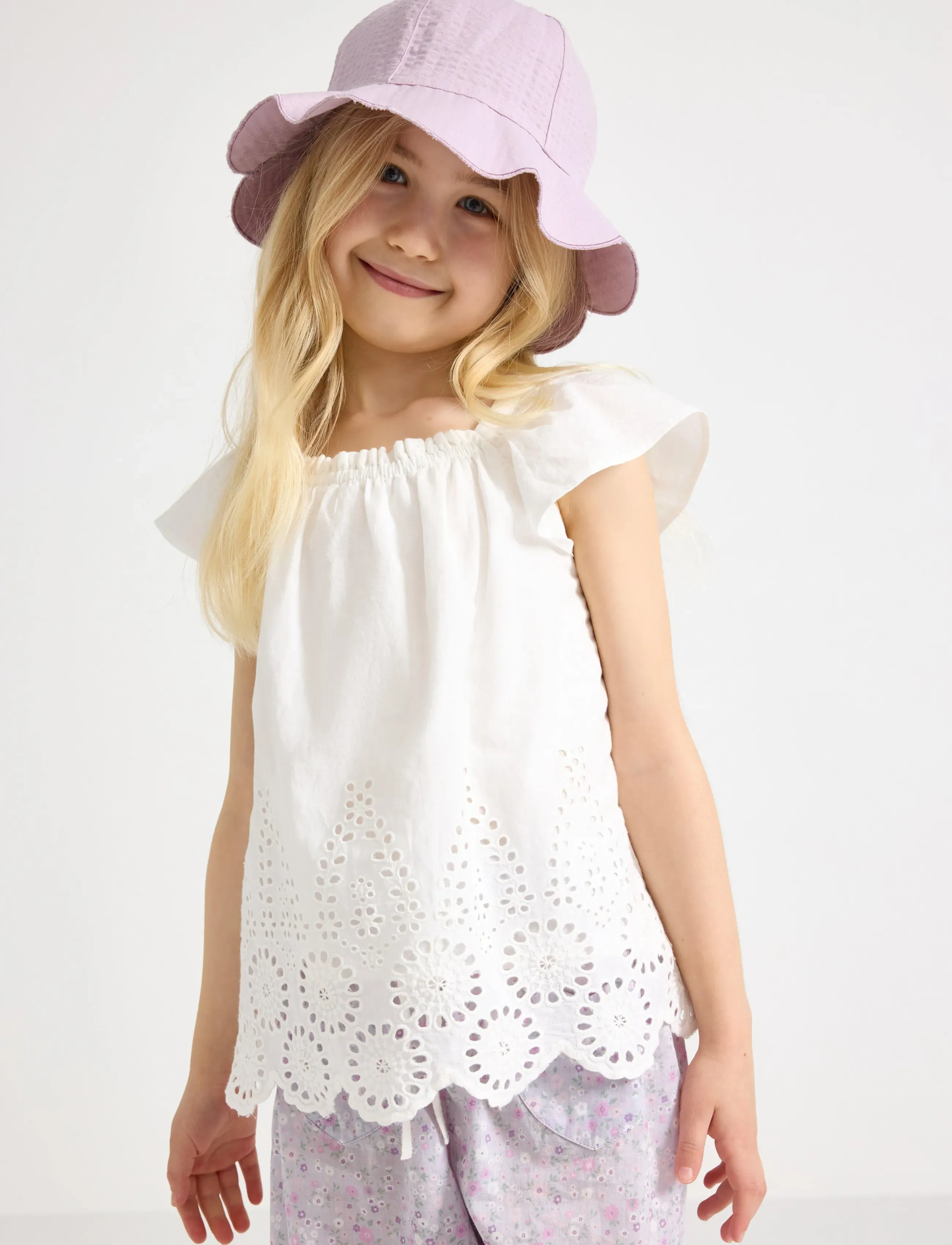 Lindex Woven Top In Cotton, 128, Oberteile, Creme - Blouses & Tunics, Kinder