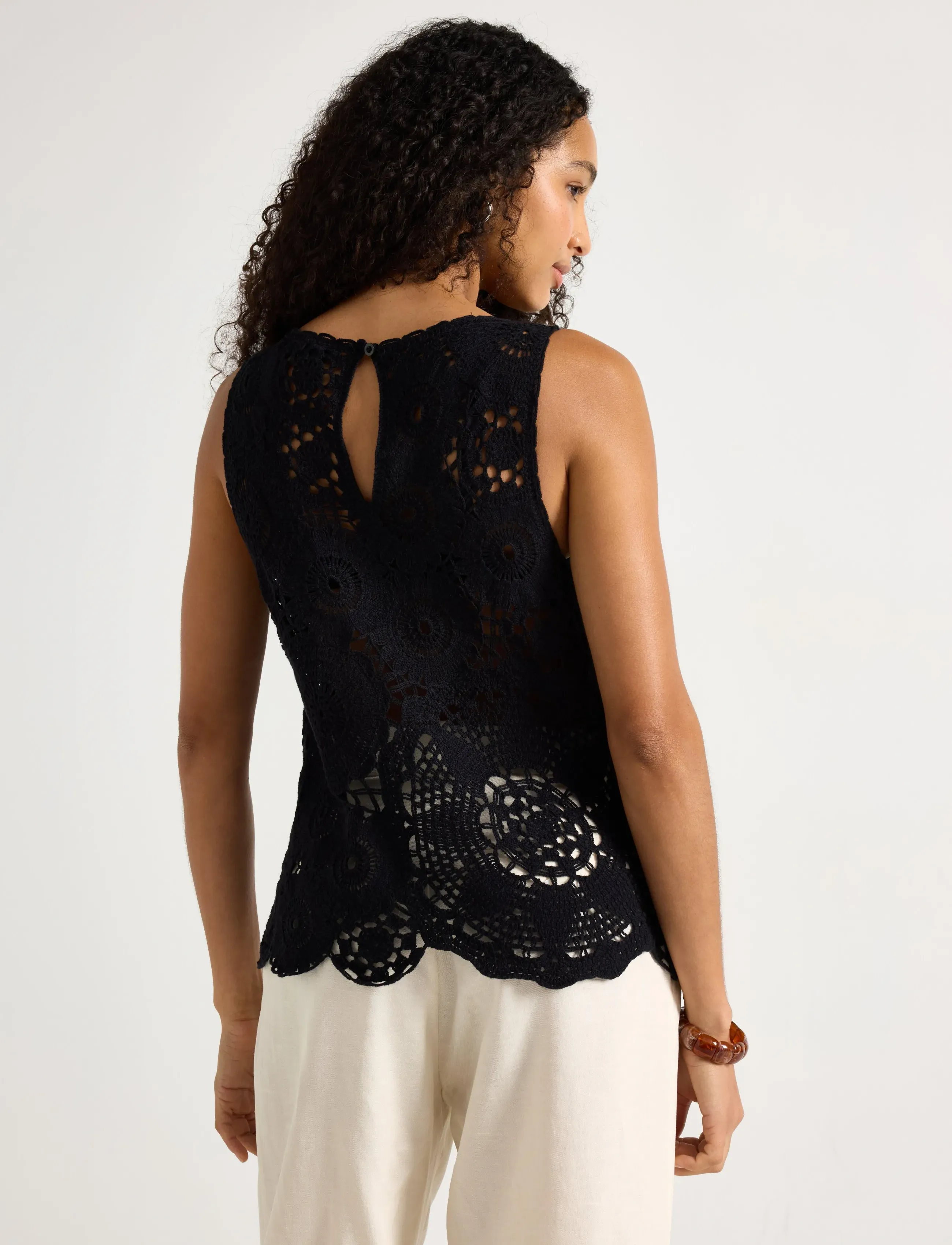 Lindex - Sleeveless top with crochet look - black - 3