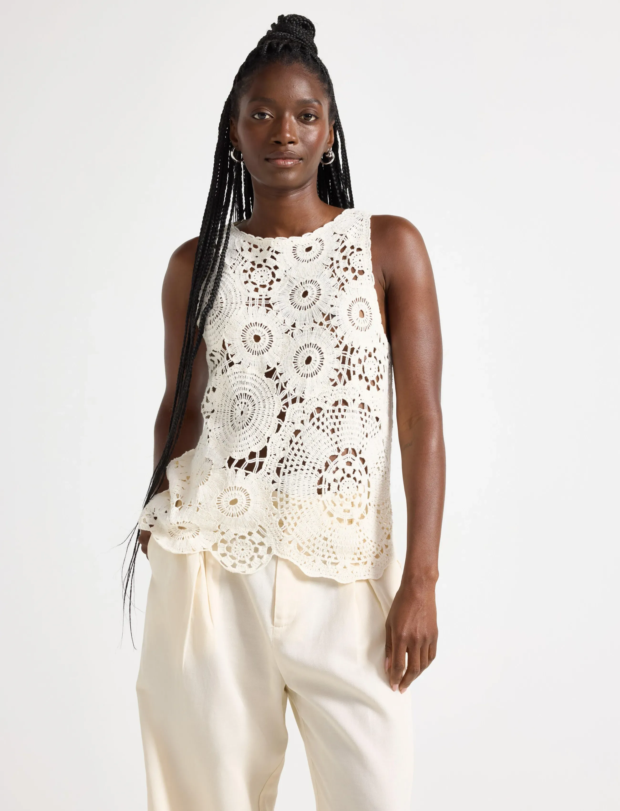 Lindex Sleeveless top with crochet look - T-shirts & Tops - LIGHT BEIGE / beige
