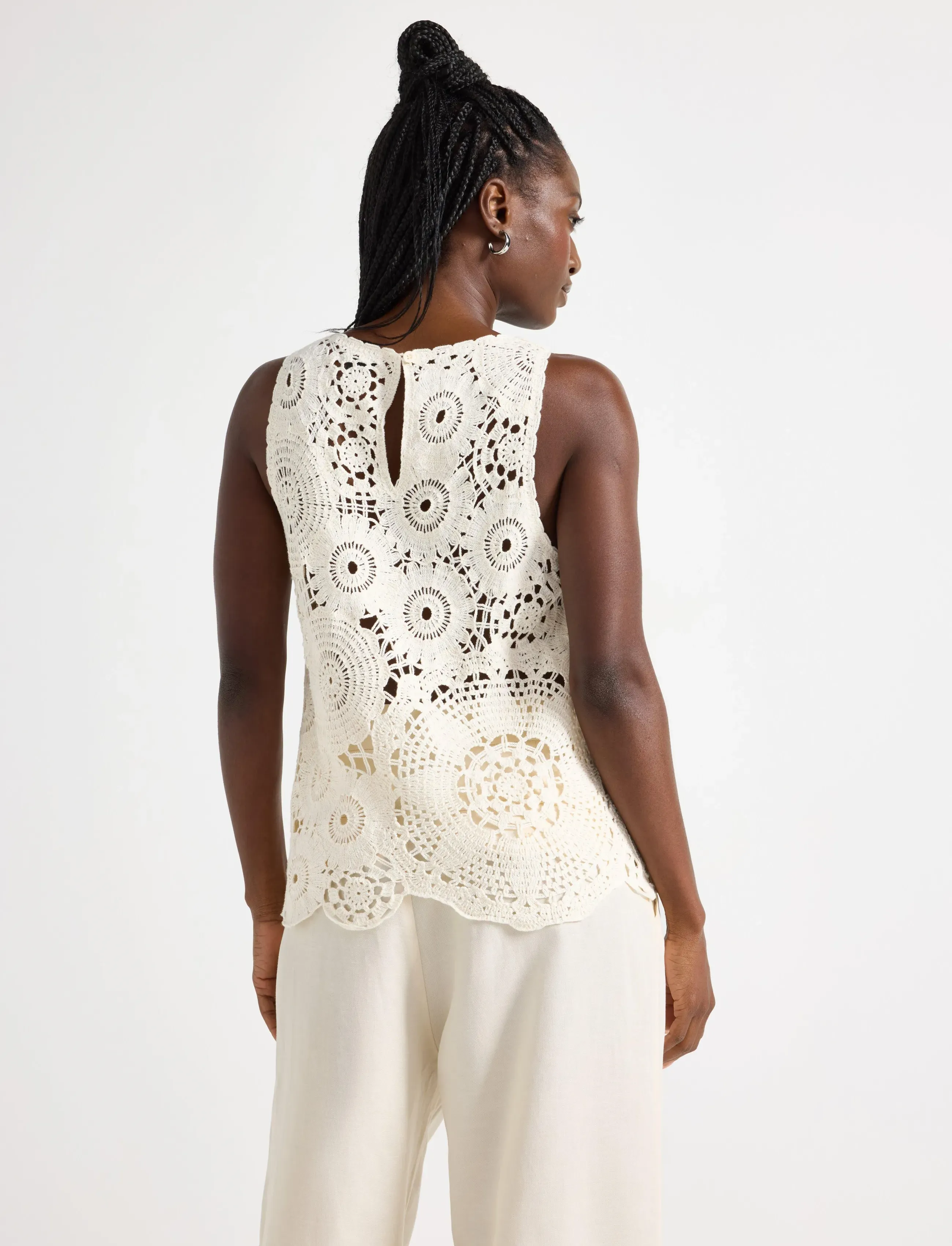 Lindex - Sleeveless top with crochet look - linnen - light beige - 3