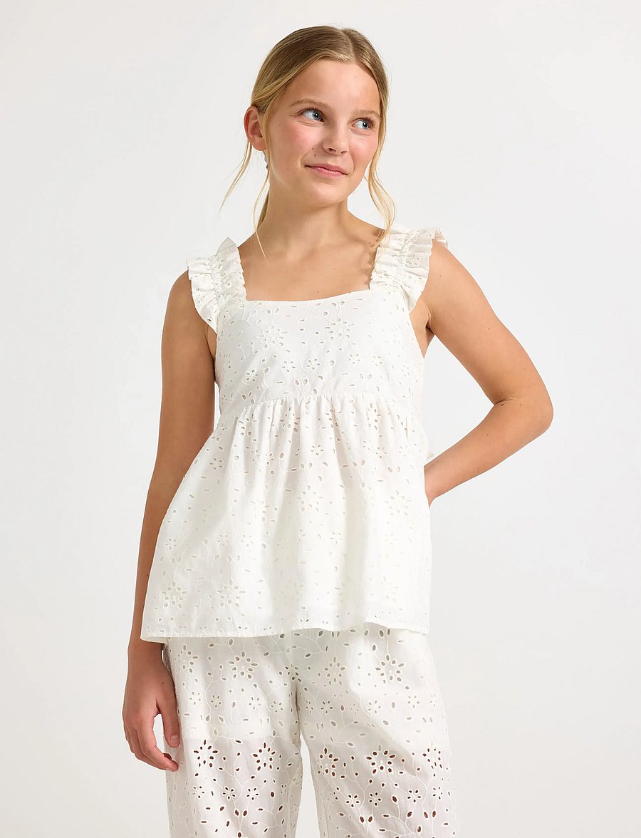 Lindex - Sleeveless blouse with broderie anglaise - blusar & tunikor - white - 0