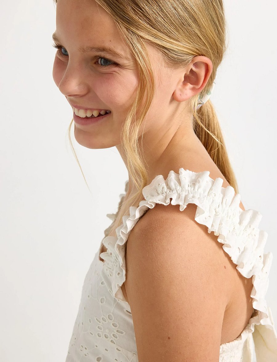 Lindex - Sleeveless blouse with broderie anglaise - blusar & tunikor - white - 4