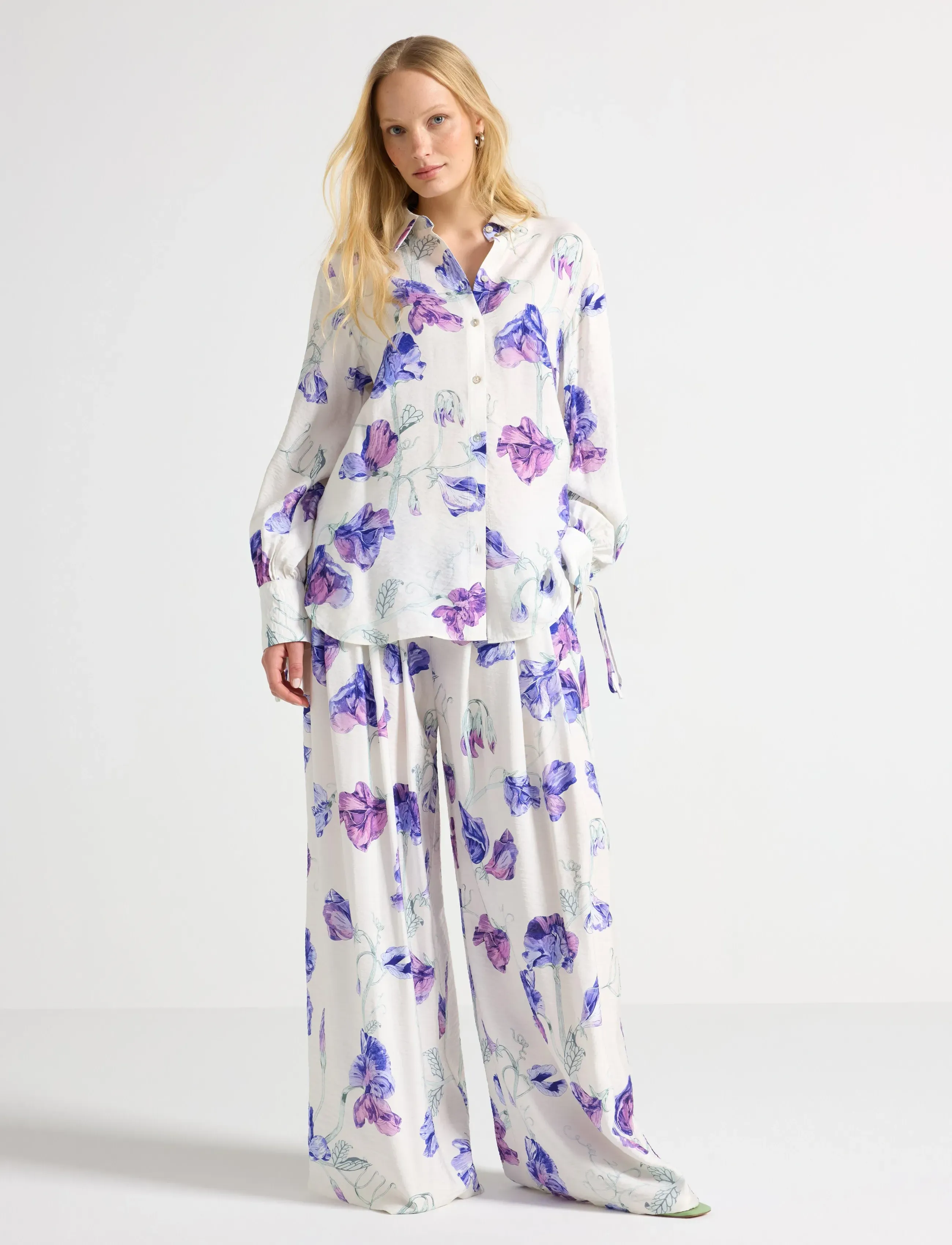 Lindex Wide Trousers, Kvinder, Vide Blomstrede Bukser, Cream, Str: XXL