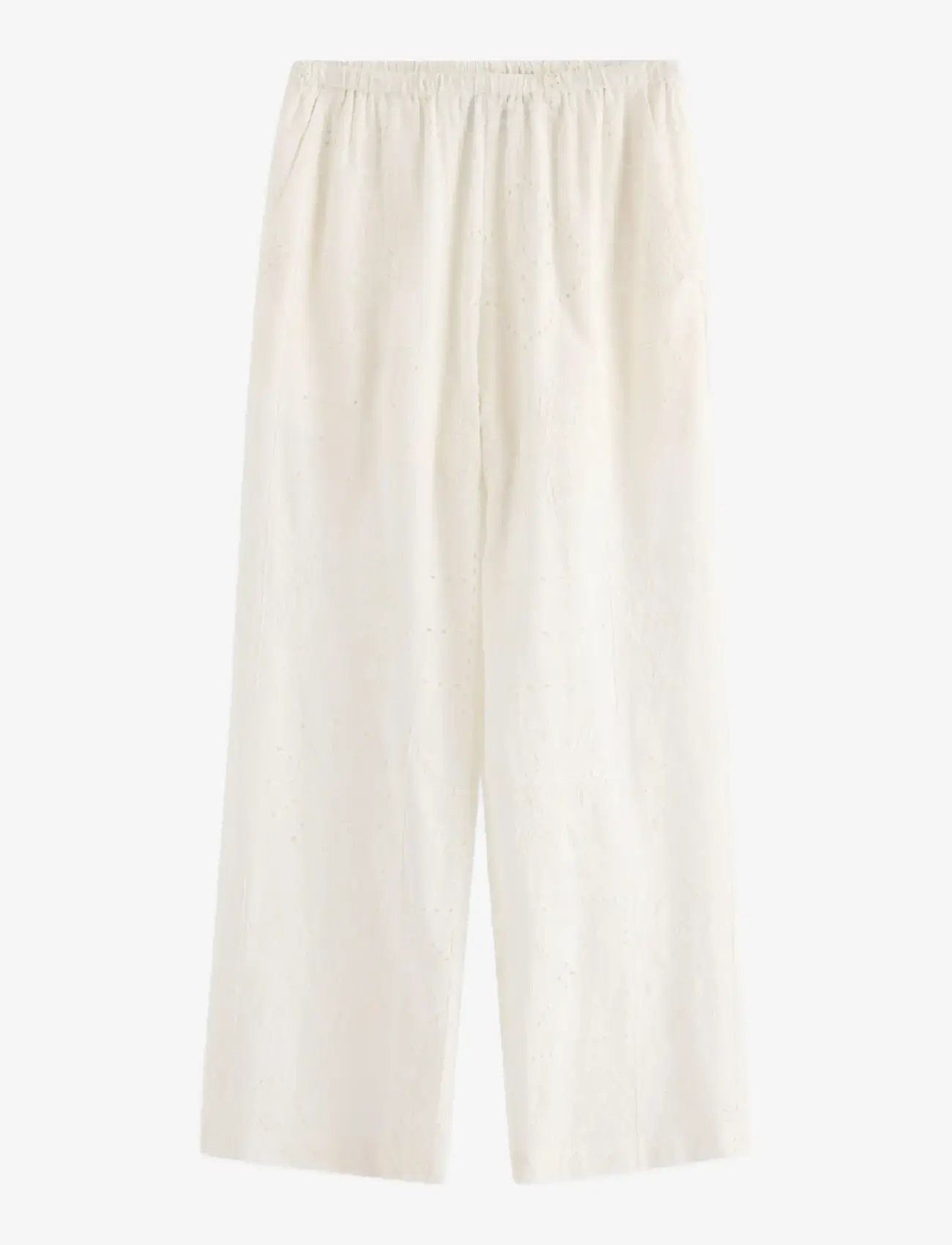 Lindex - Trousers with embroidery - bukser med brede ben - off white - 1