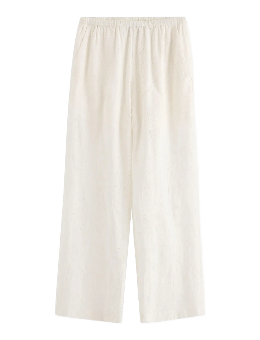 Lindex - Trousers with embroidery - bukser med brede ben - off white - 1